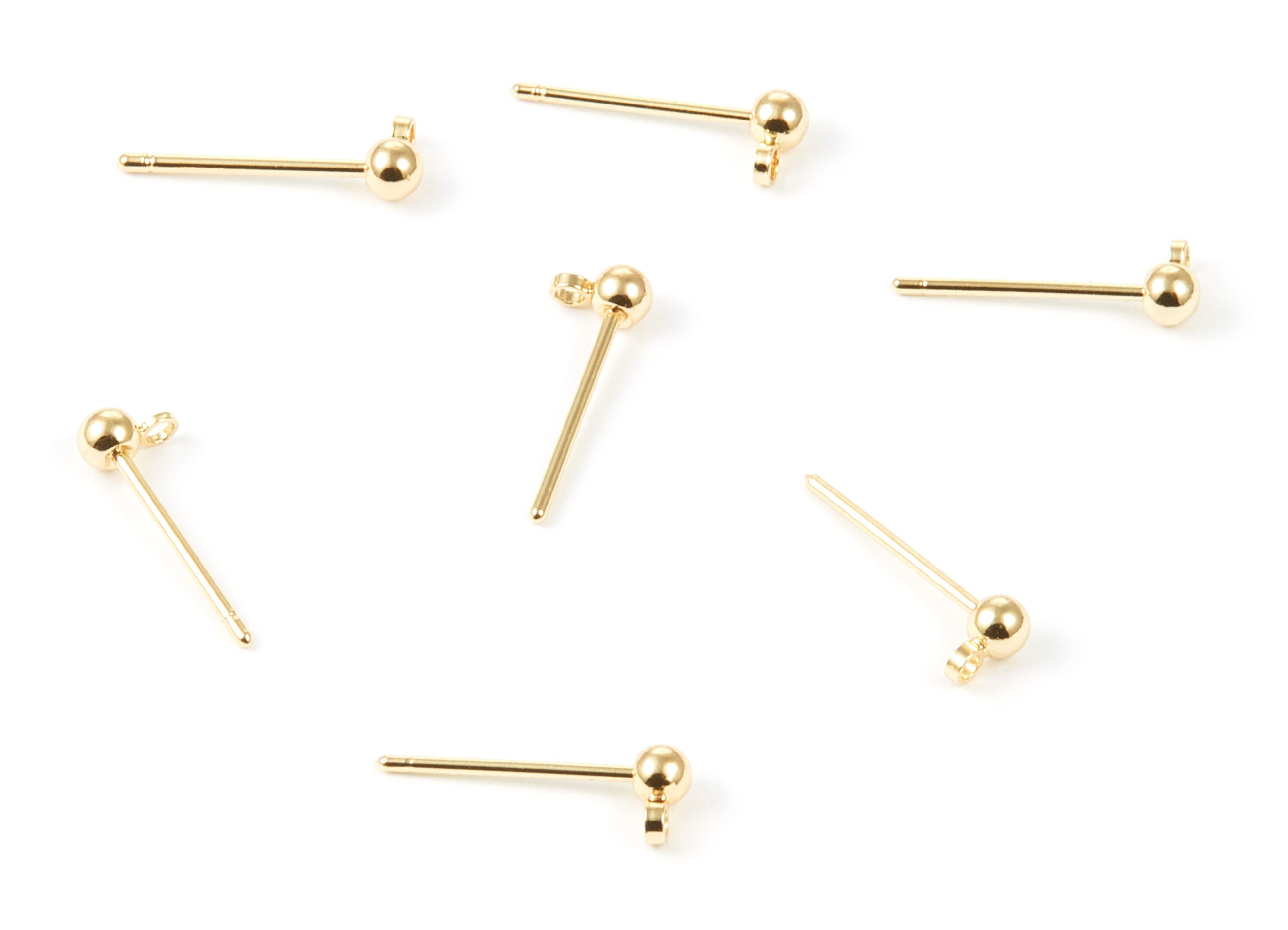 18K Real Gold Plated Brass Post Stud With Ball Head - Earring Stud With 1 Hole - Jewelry Supplies - 15.23x5.03x3.08mm - RGP1017 - DOMEDBAZAAR