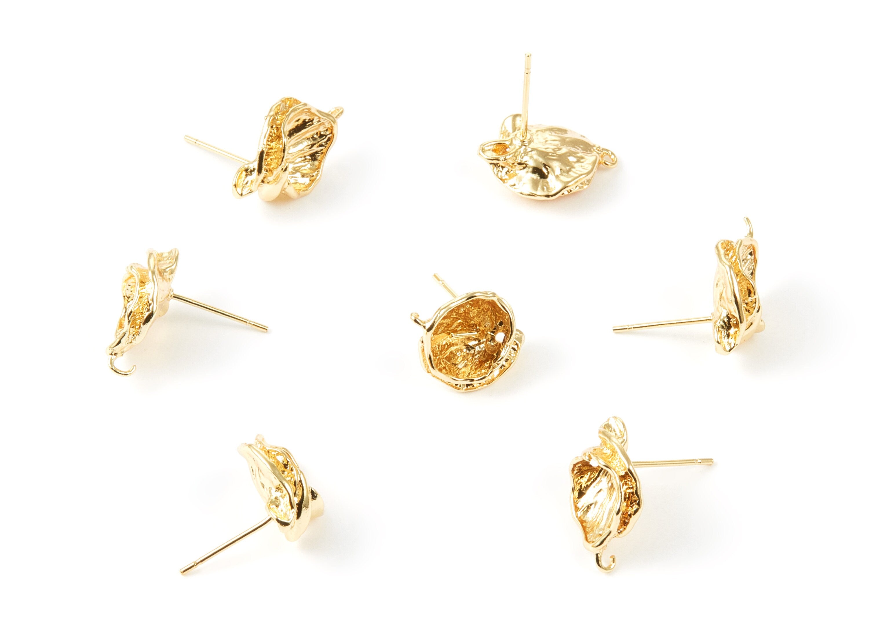 18K Real Gold Plated Brass - Post Stud With Shell Shape Head - Earring Stud With Hook - Jewelry Supplies - 18x12.5x5.41mm - RGP1016 - DOMEDBAZAAR