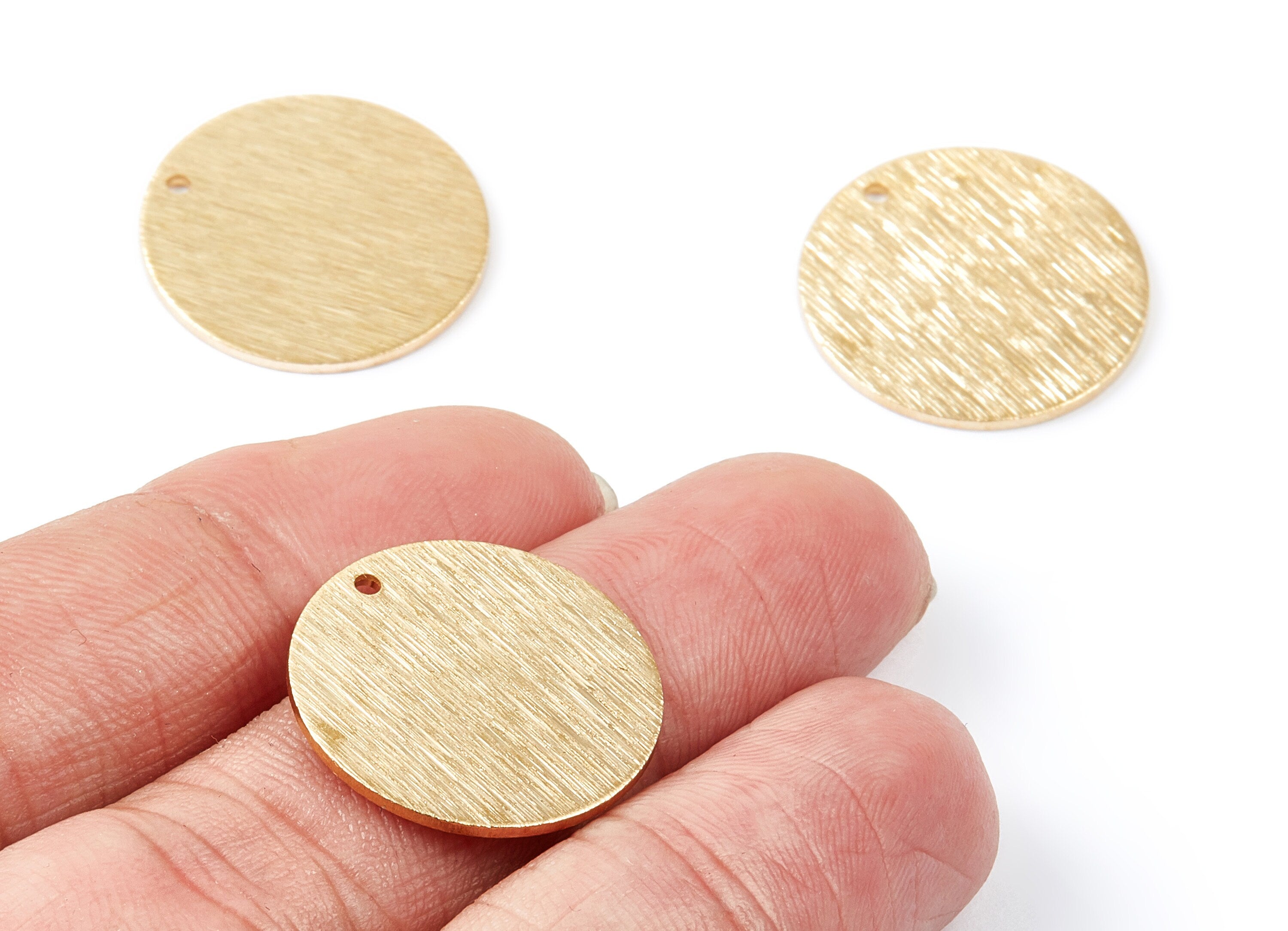 Brass Round Charms - Round Textured Raw Brass Pendant With 1 Hole - Earring Findings - Jewelry Supplies - 21x21x1mm - PP1887 - DOMEDBAZAAR