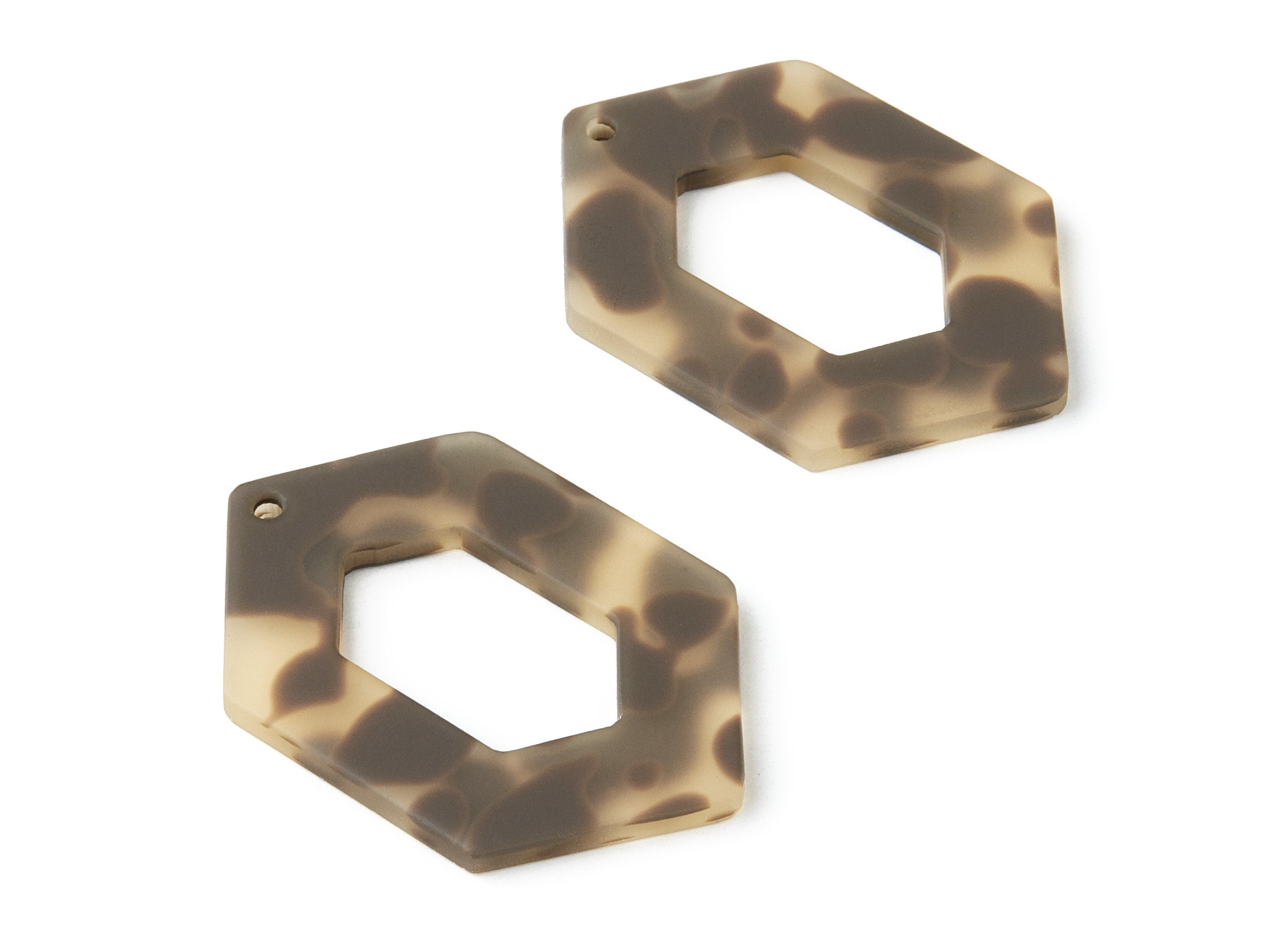 Matte Acrylic Earring Charms - Hexagon Pendant With 1 Hole - Tortoise Shell Earrings - Color Code: A194 - 43.93x30.07x3mm - AC1263B - DOMEDBAZAAR