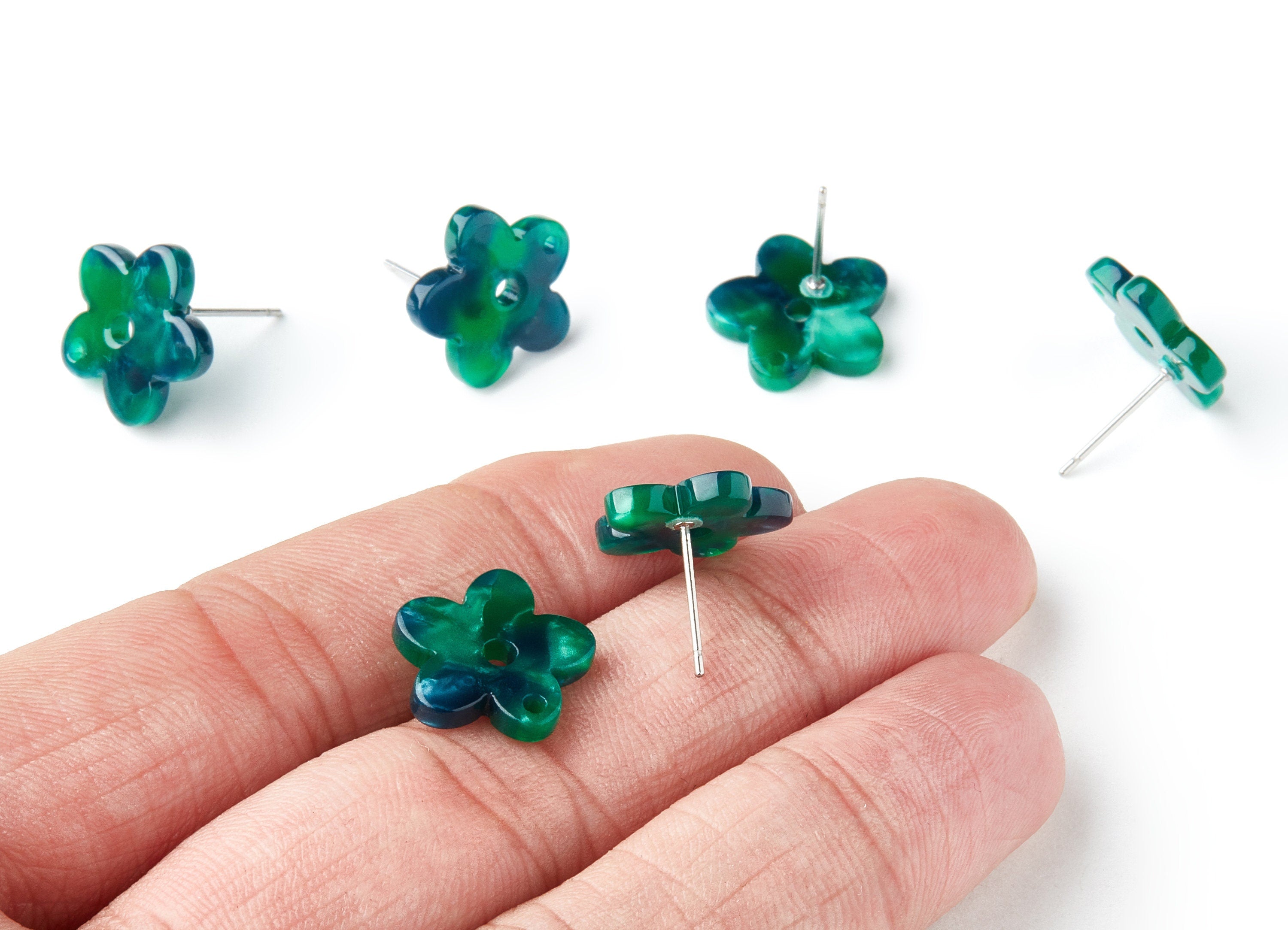 Acetate Flower Earring Post - Flower Earring Stud - Stainless Steel - Jewelry Supplies - Color Code: A13 - 14.71x14.18x2.33mm - AC1333F - DOMEDBAZAAR