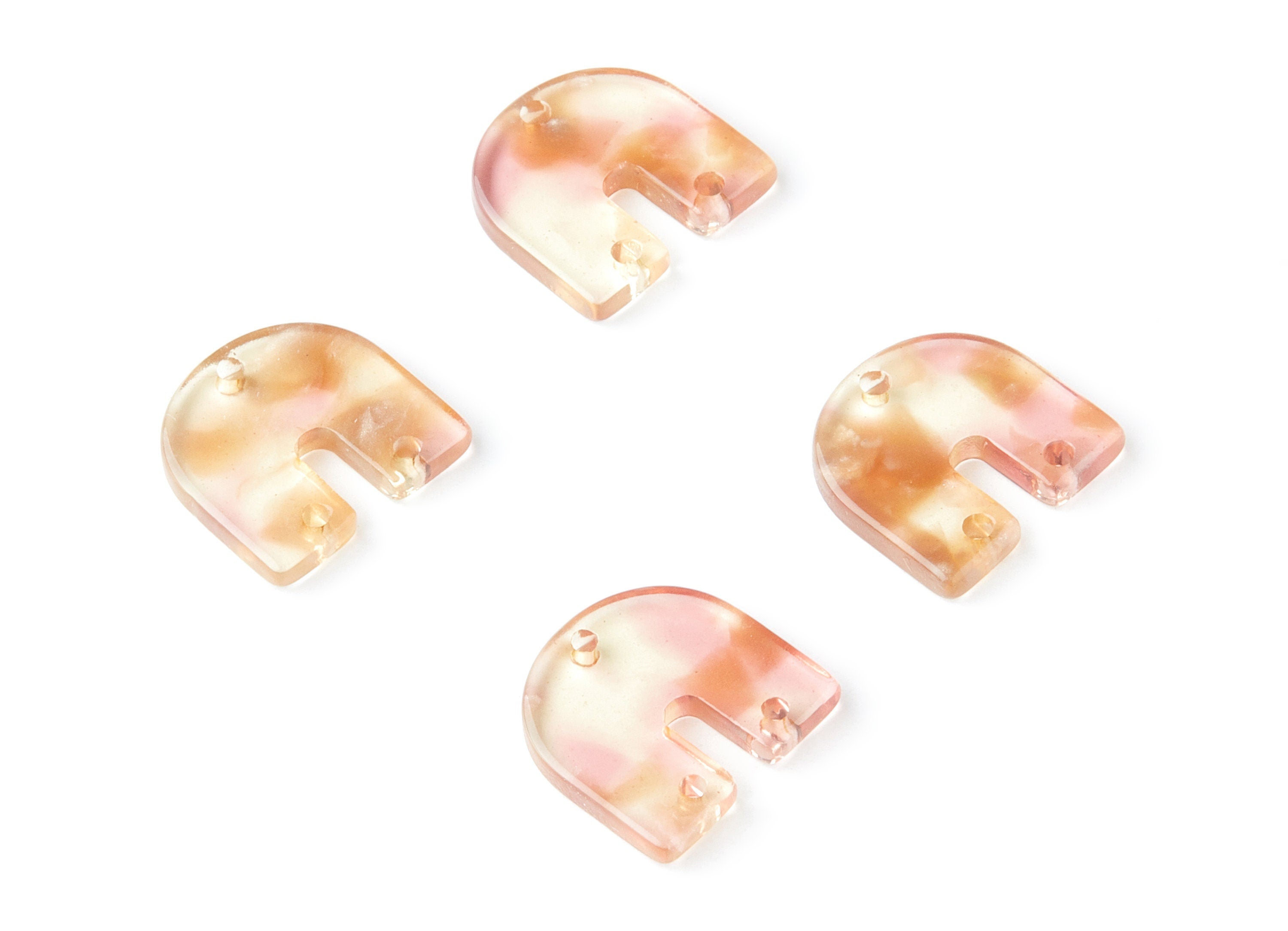 Acetate Acrylic Earring Charm with 3 Holes - Tortoise Shell Earrings - U Shaped Pendant - Color Code: A45 - 16.7x15.8x2.7mm - AC1353G - DOMEDBAZAAR