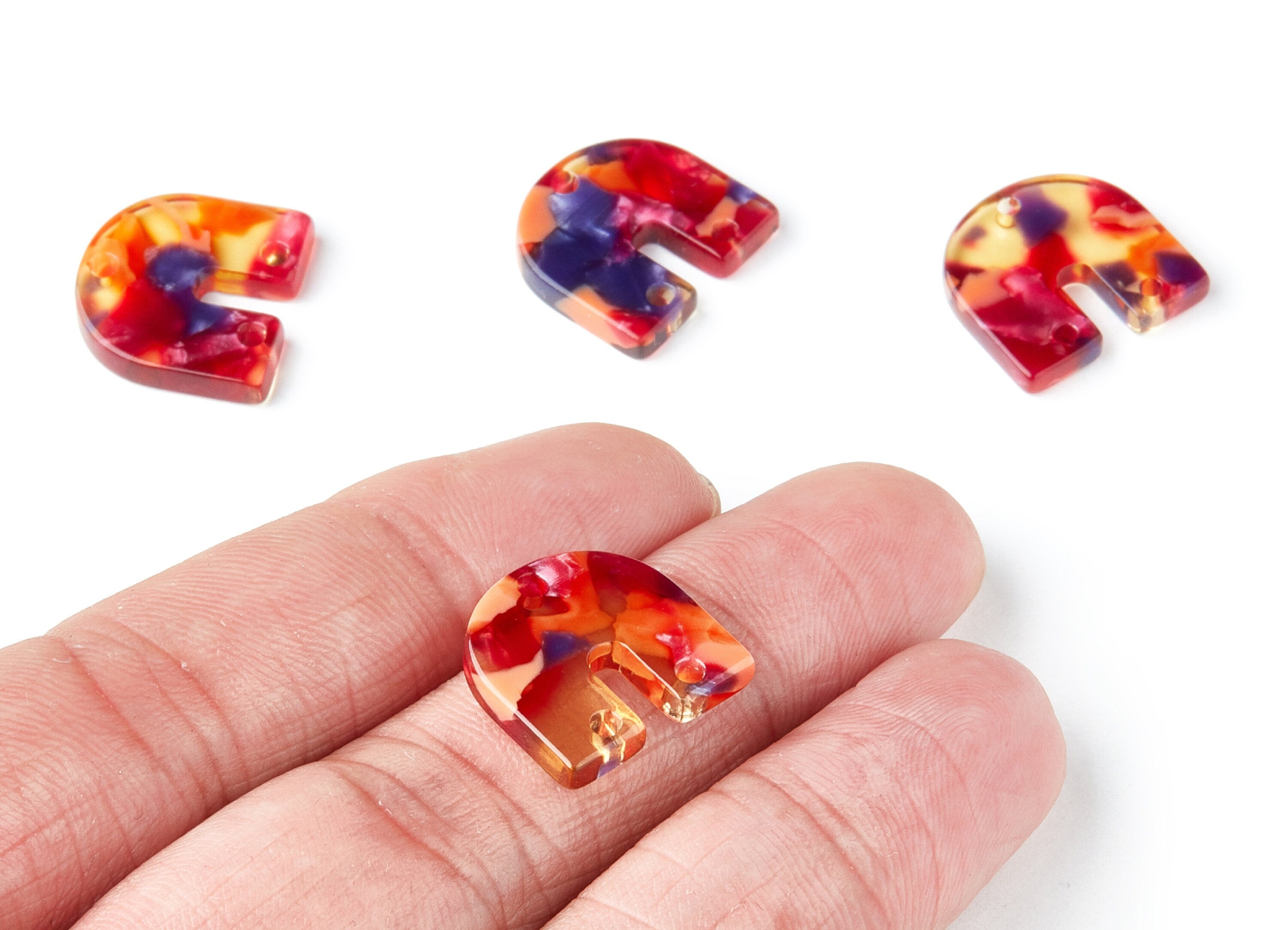 Acetate U Earring Charms With 3 Holes - U Shaped Pendant - Earring Findings - Jewelry Supplies - Color Code: A44 - 16.7x15.8x2.7mm - AC1353K - DOMEDBAZAAR