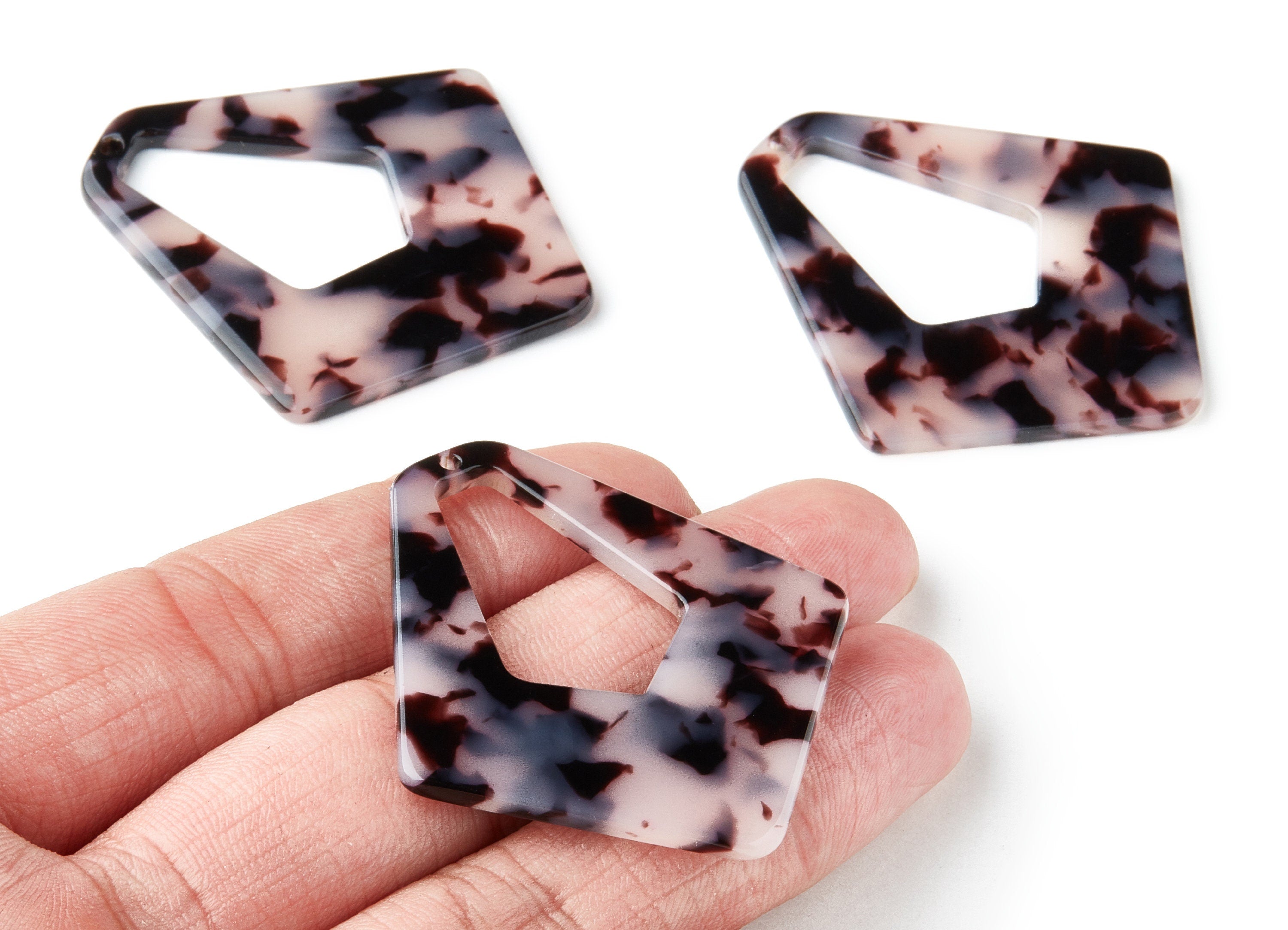 Acetate Acrylic Earring Charms - Blonde Tortoise Shell Earrings - Diamond Shaped - 1 Hole - Color Code:A06 - 49.5x45.9x2.56mm - AC1197F - DOMEDBAZAAR
