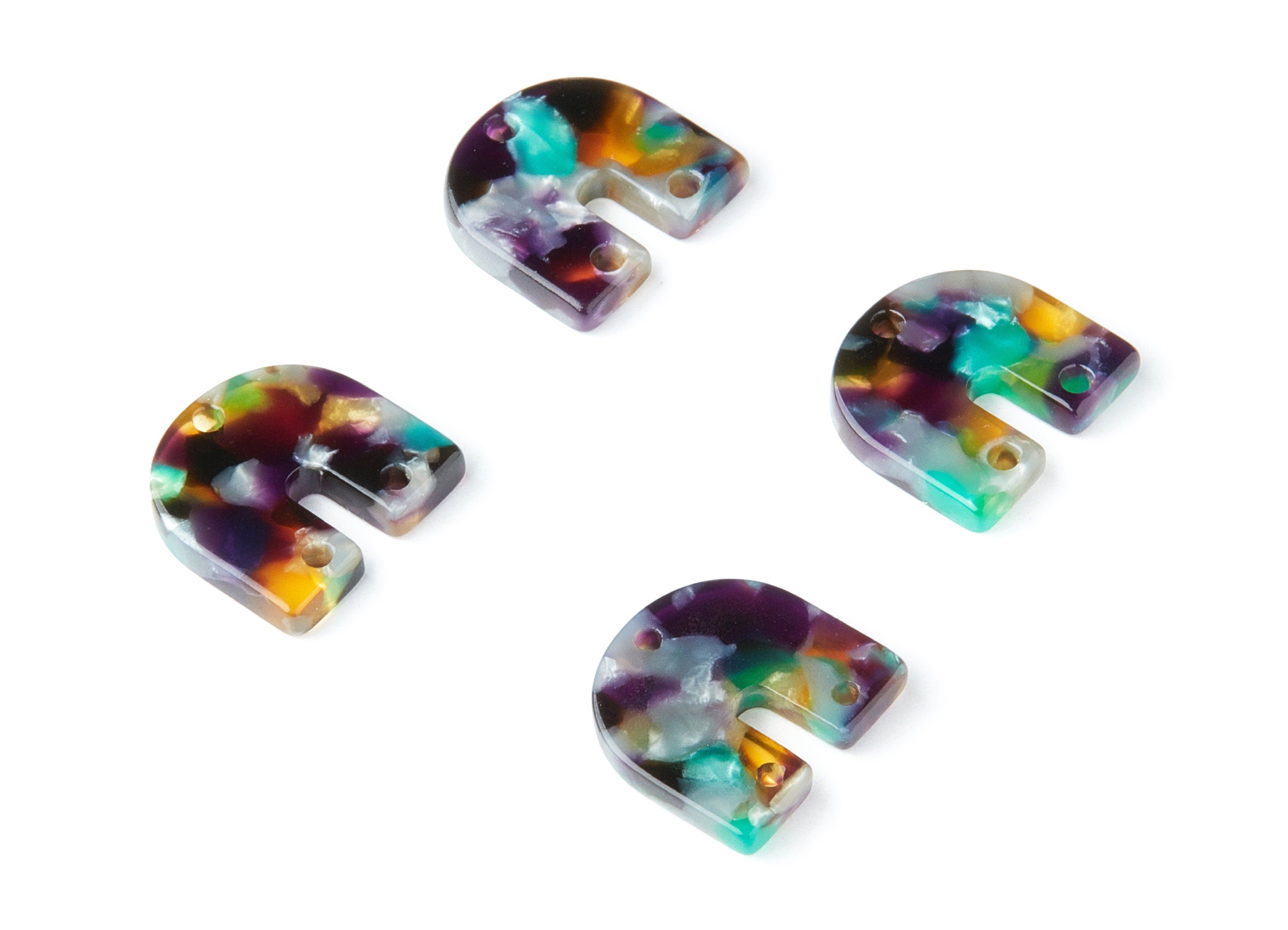 Acetate U Earring Charm With 3 Holes - U Pendant - Earring Findings - Jewelry Supplies - Color Code: A50 - 16.7x15.8x2.7mm - AC1353S - DOMEDBAZAAR