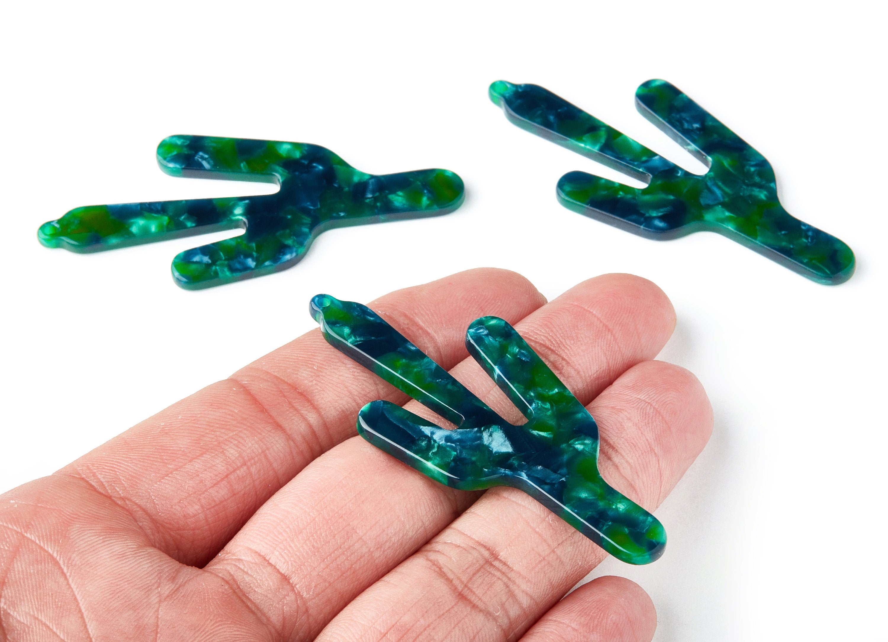 Acetate Cactus Earring Charms - Cactus Shaped Pendant - Earring Findings - Jewelry Supplies - Color Code: A13 - 63.29x27.97x2.75mm - AC1356D - DOMEDBAZAAR