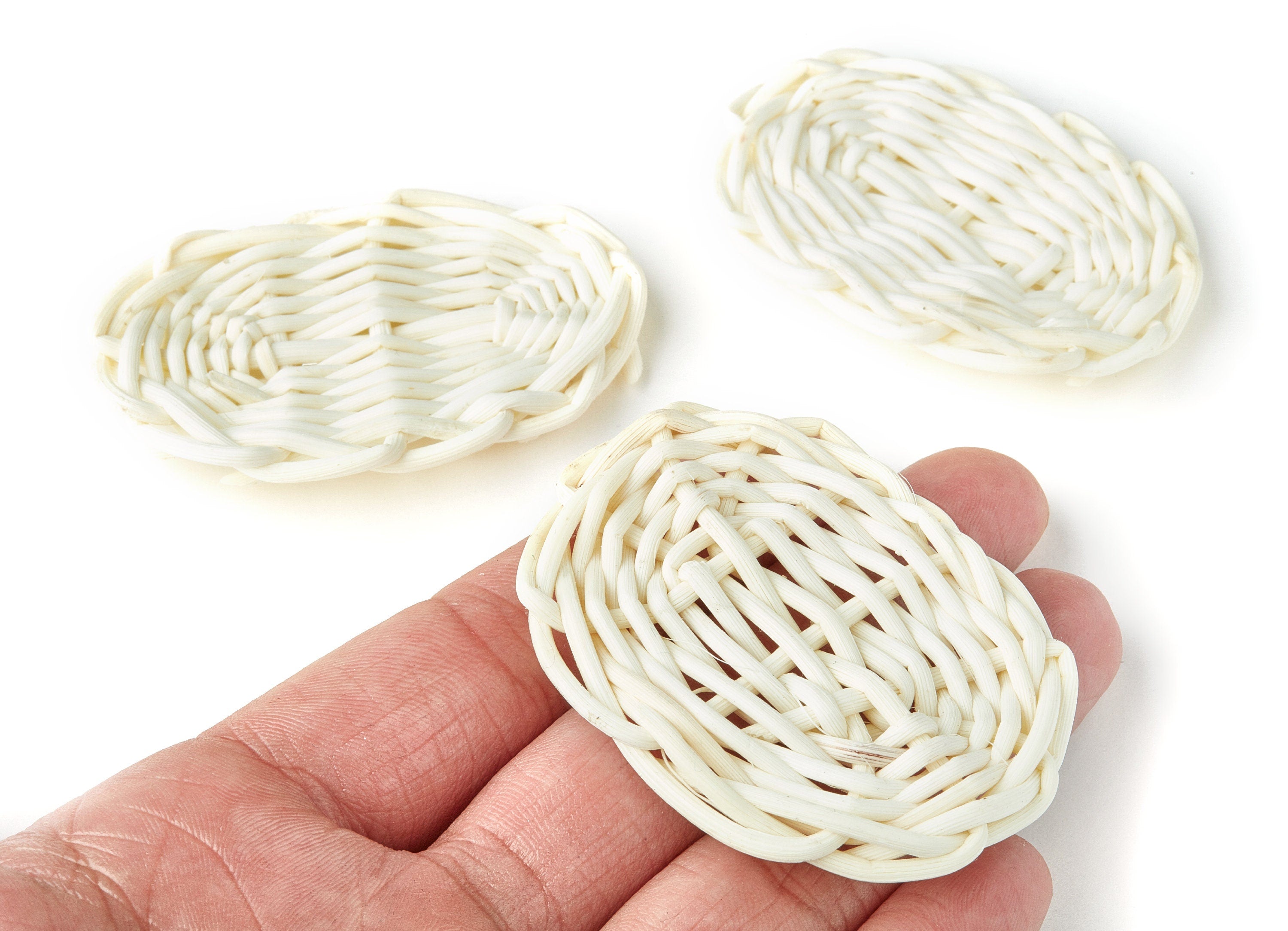Handwoven Rattan Earrings - Oval Shaped Rattan Pendant - Wooden Straw Earring - Jewelery Handmade - 63.5x41x6.3mm - RT1098 - DOMEDBAZAAR