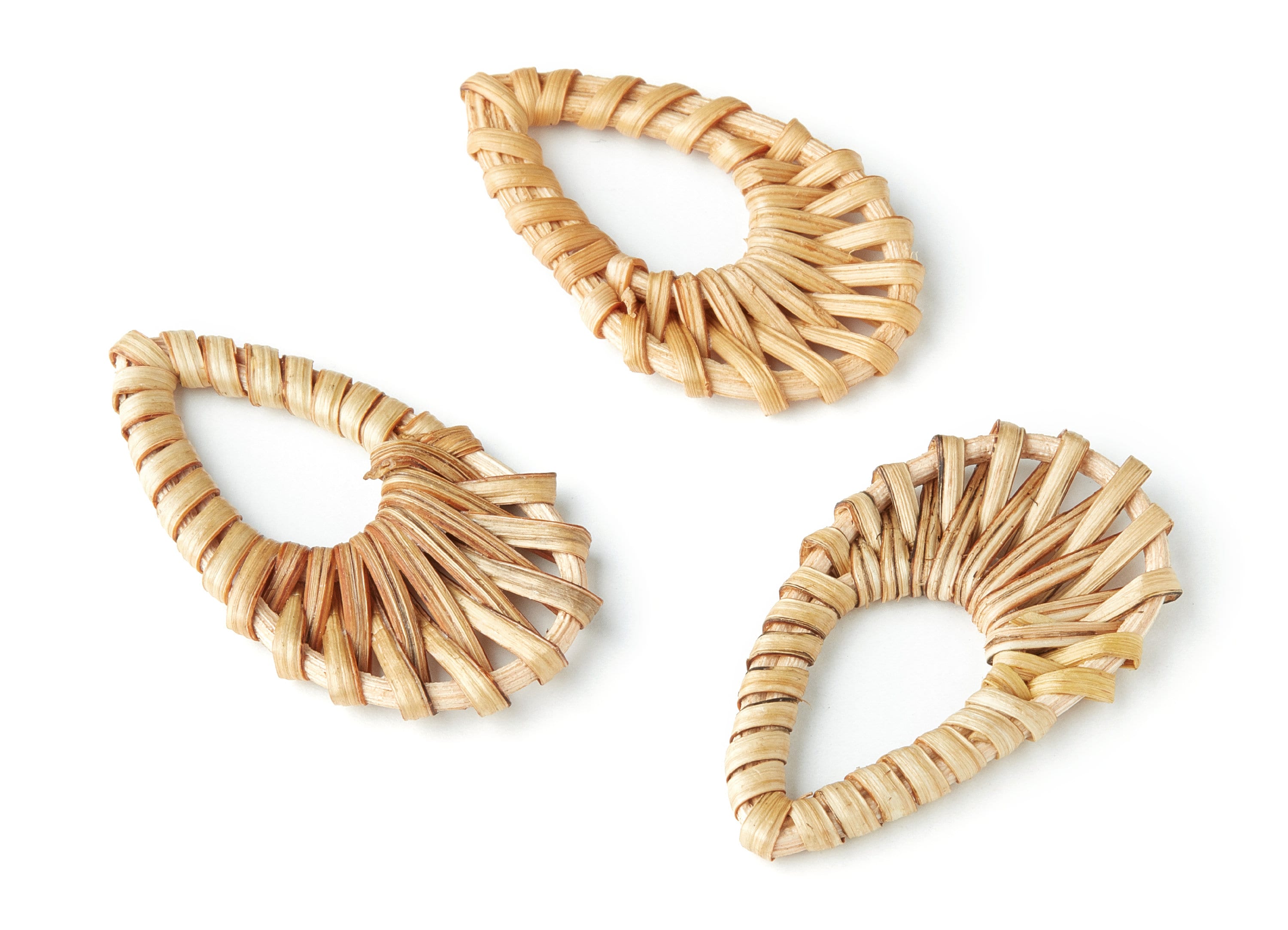 Handwoven Rattan Earrings - Water Drop Shape Rattan Pendant - Wooden Straw Earring - Jewelery Handmade - 53x30x4.5mm - RT1092 - DOMEDBAZAAR