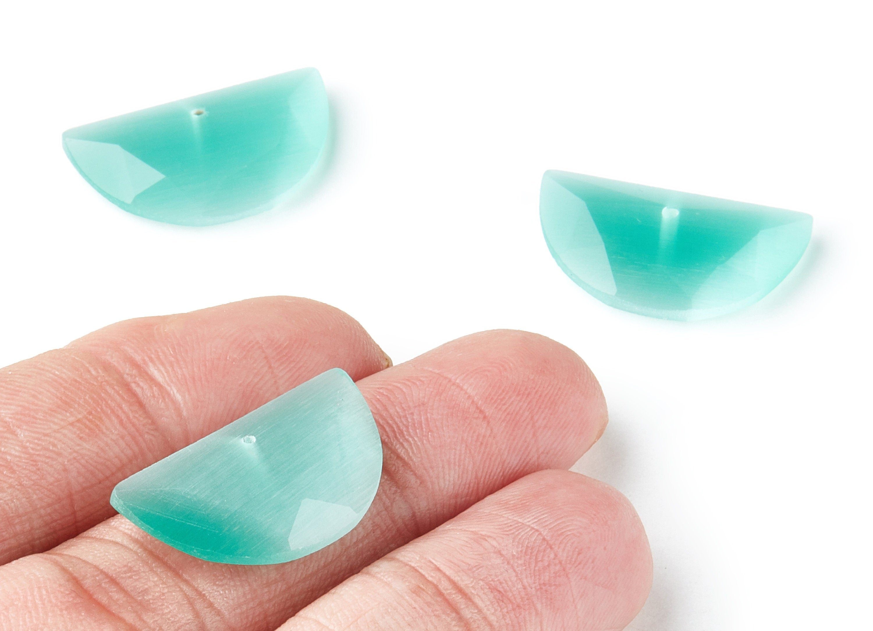Faceted Glass Stone Earring Charms - Glass Pendants - Semicircle Shaped - 1 Hole - Jewelry Supplies - 24x14x3.7mm - GS1005C - DOMEDBAZAAR