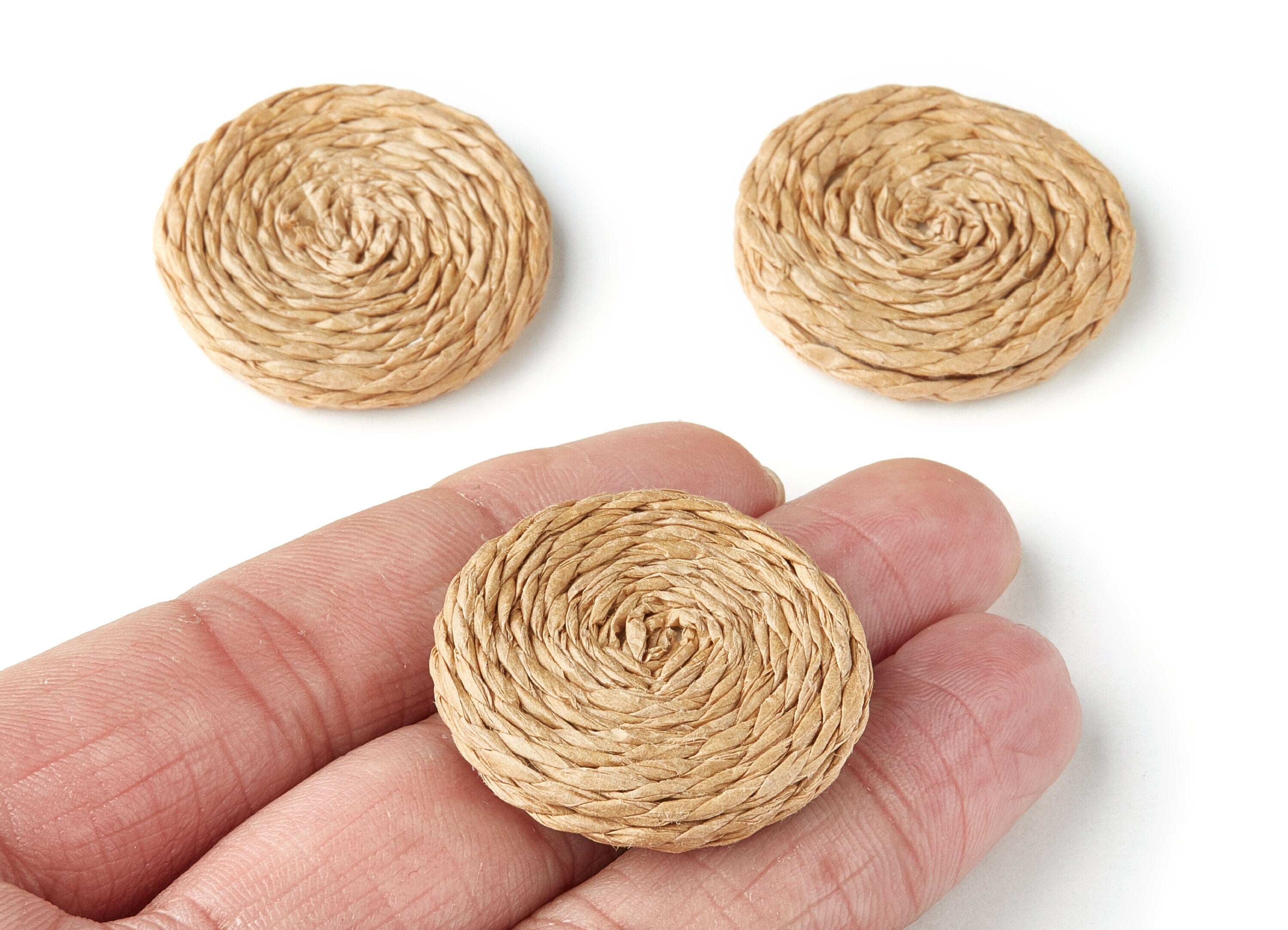 Handwoven Rattan Earrings - Coin Shaped Rattan Pendant - Wooden Straw Earring - Jewelery Handmade - 32.7x32.7x4.9mm - RT1137 - DOMEDBAZAAR