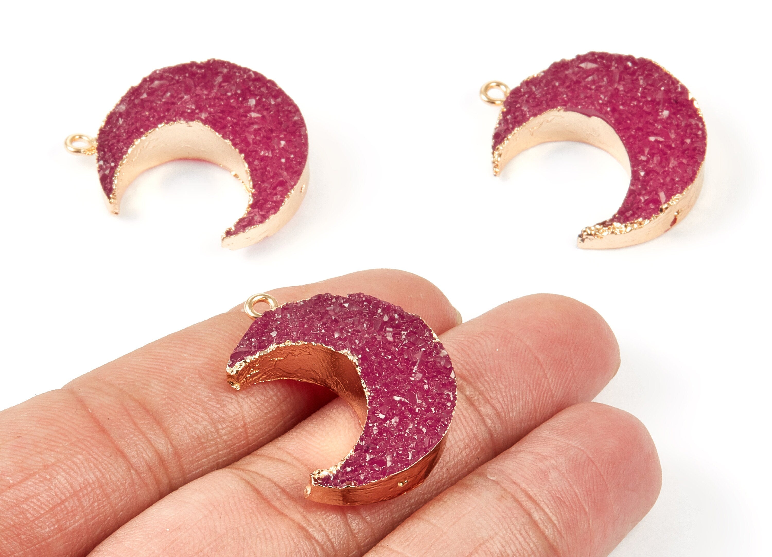 Druzy Resin Copper Earring Charms - Red Resin Copper Earrings for Right Side - Moon Shaped Pendant - 30.42x22.96x8.36mm - RC1004R - DOMEDBAZAAR
