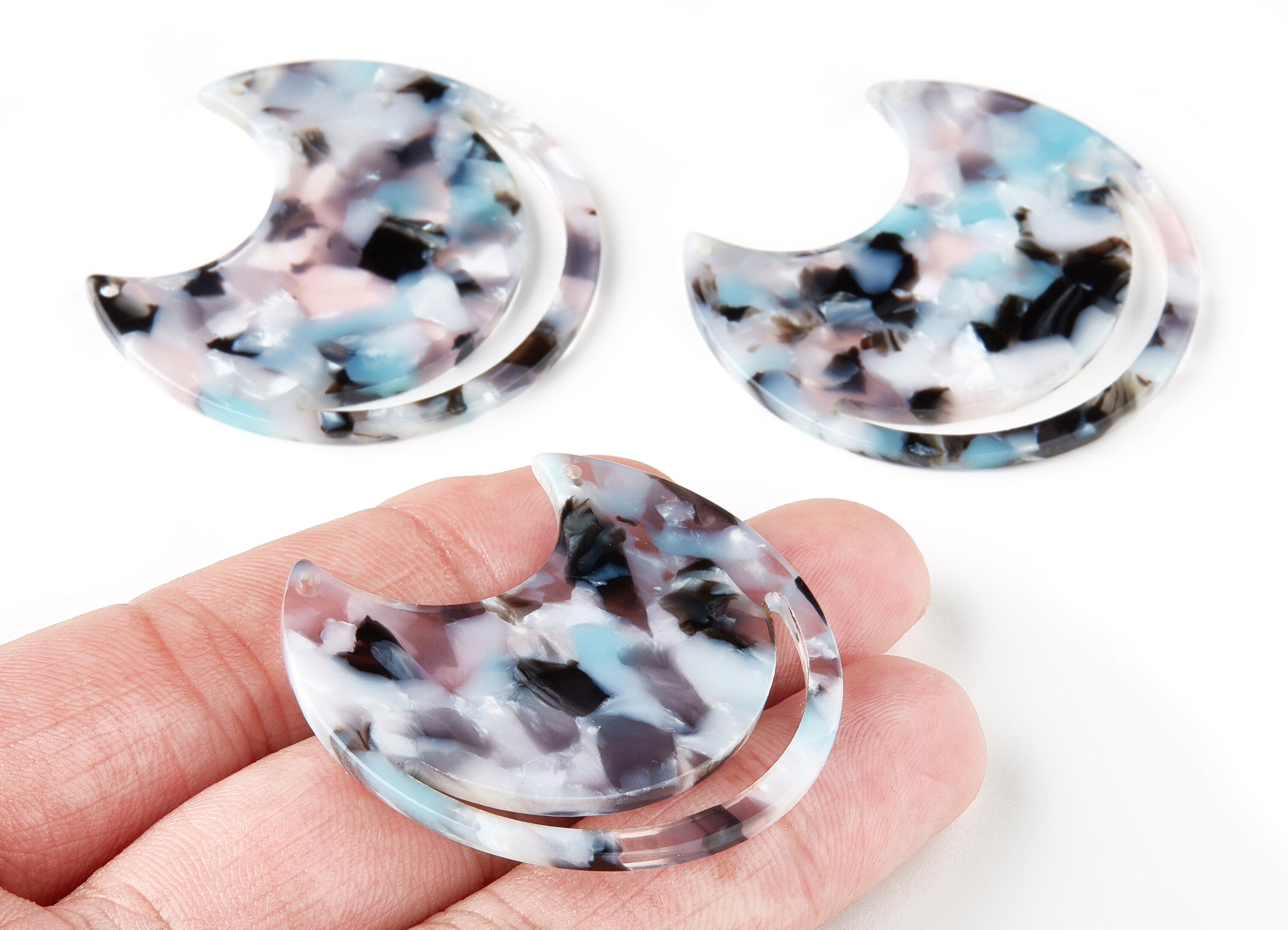 Acetate Moon Earring Charms - Moon Shaped Pendant - Earring Findings - Jewelry Supplies - Color Code: A198 - 44.44x30.6x2.55mm - AC1486-A198 - DOMEDBAZAAR