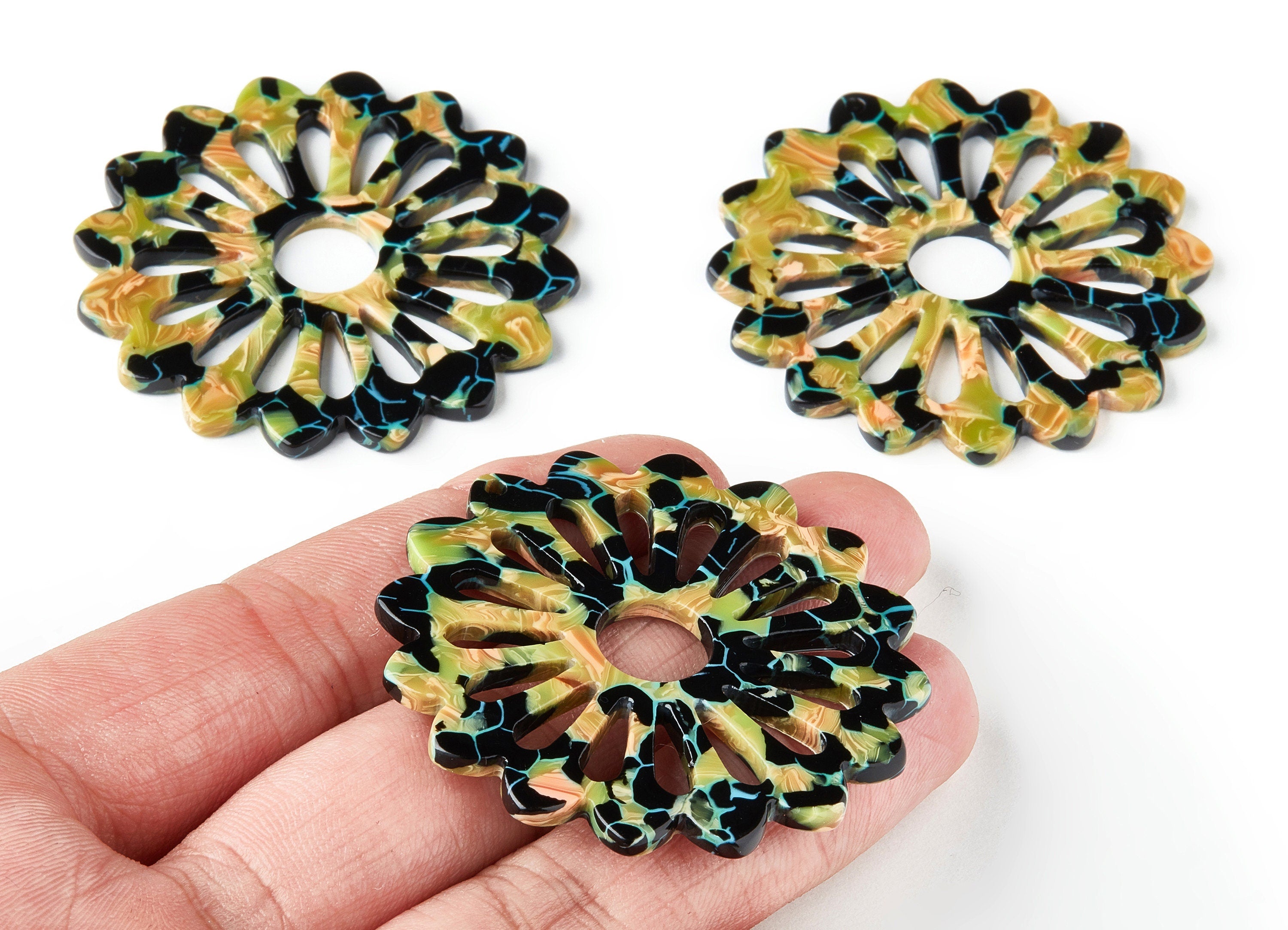 Acetate Flower Earring Charms - Flower Pendant - Earring Findings - Jewelry Supplies - Color Code: A169 - 49.12x49.12x2.55mm - AC1452-A169 - DOMEDBAZAAR