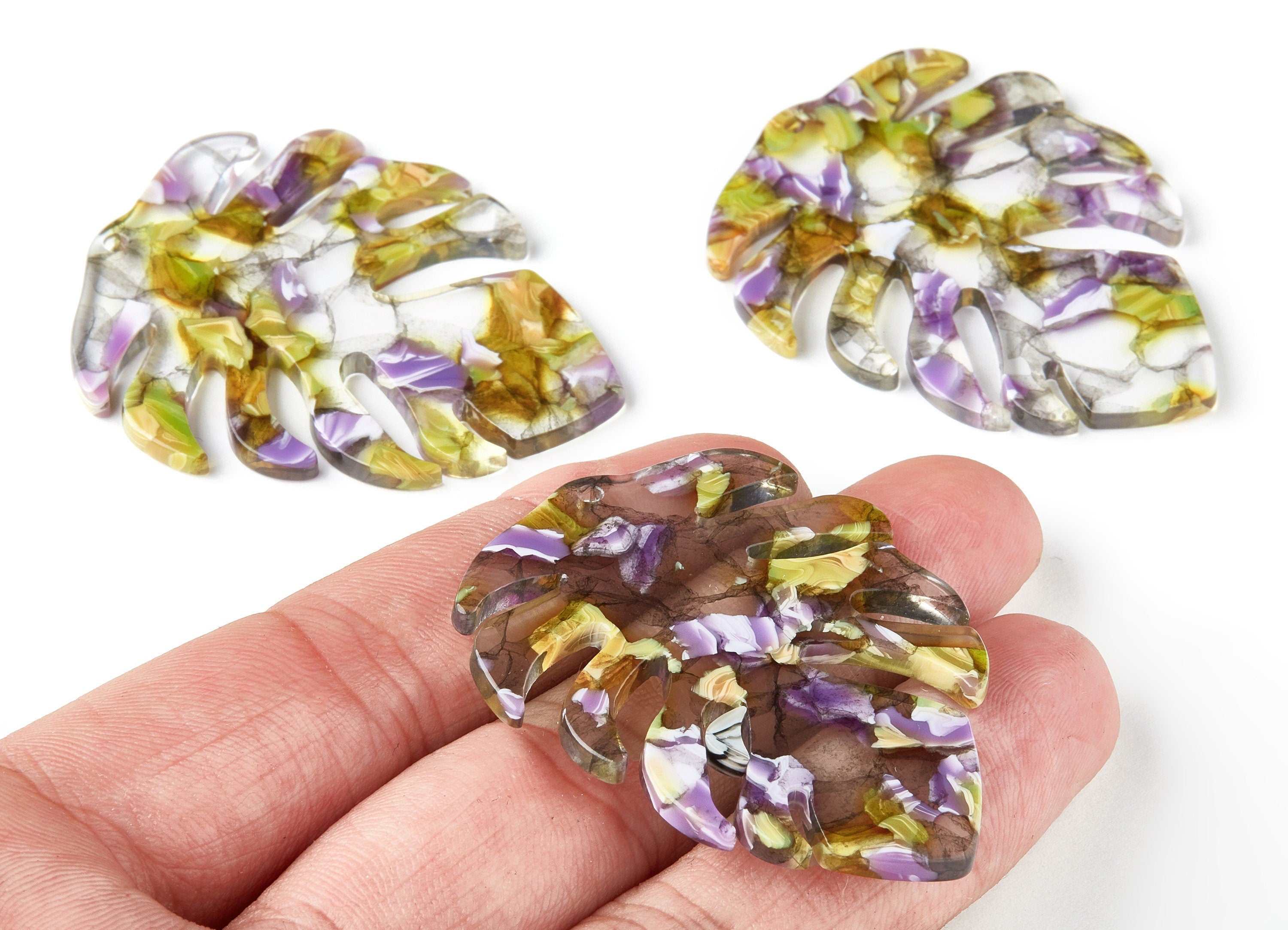 Acetate Leaf Earring Charms - Leaf Shaped Pendant - Earring Findings - Jewelry Supplies - Color Code: A167 - 49.56x40.27x2.6mm - AC1451-A167 - DOMEDBAZAAR