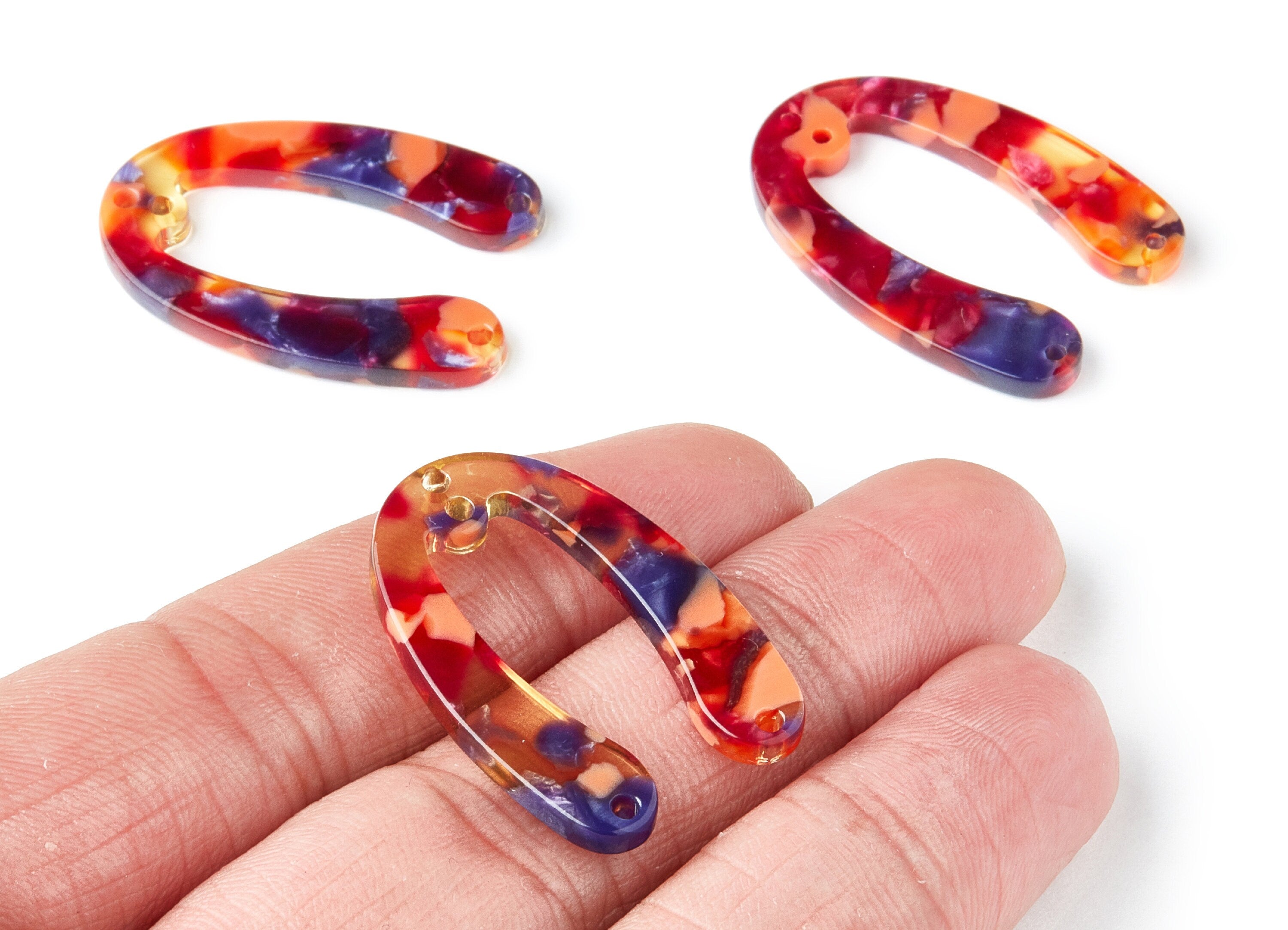 Acetate U Earring Charms - U Pendant With 4 Holes - Earring Findings - Jewelry Supplies - Color Code: A44 31.76x22.44x2.7mm - AC1378V - DOMEDBAZAAR