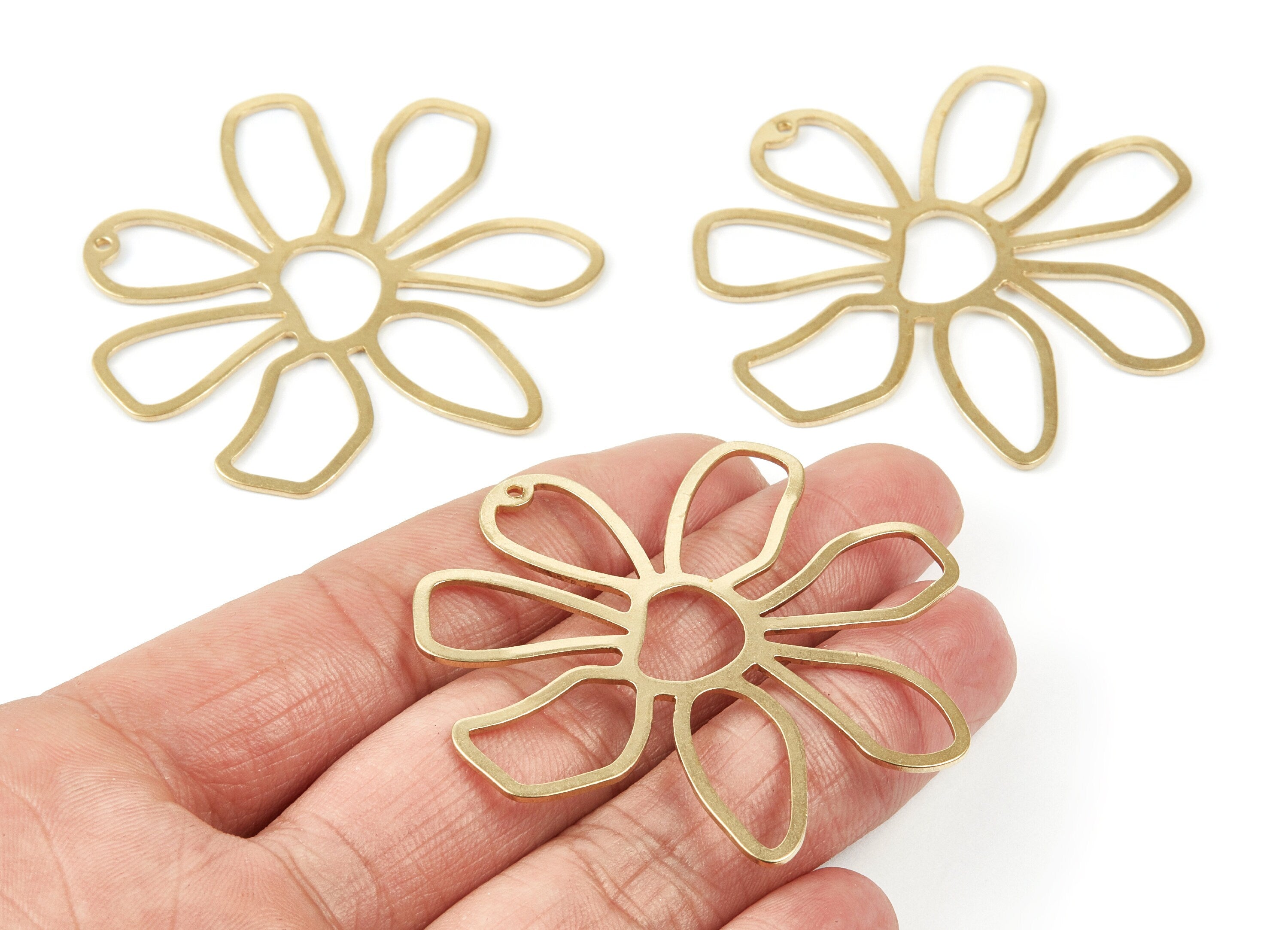 Brass Flower Charms - Flower Shaped Raw Brass Pendant - Earring Findings - Jewelry Supplies - 54.34x53.56x1mm - PP2041 - DOMEDBAZAAR
