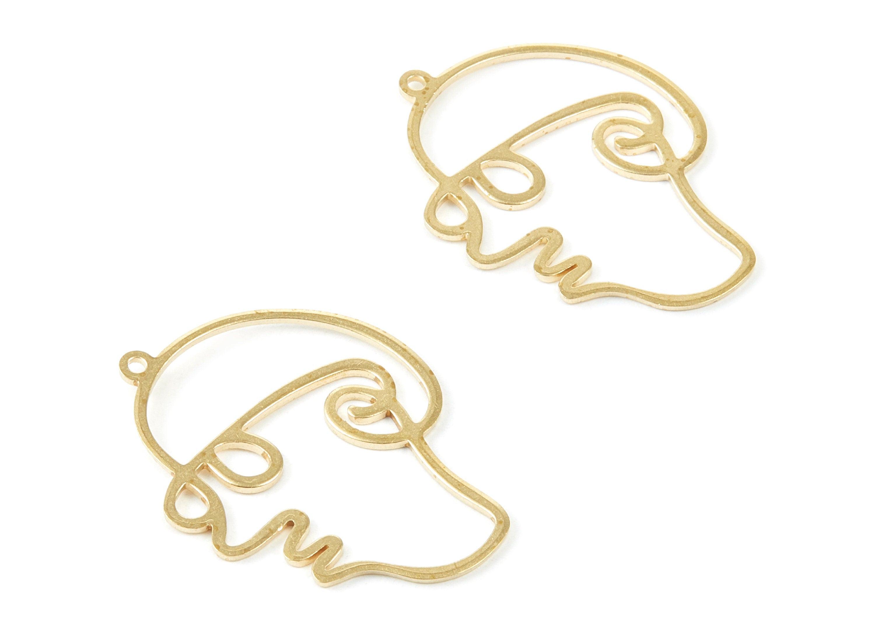 Brass Face Charms - Face Shaped Raw Brass Pendant - Earring Findings - Jewelry Supplies - 35.33x26x0.96mm - PP1951 - DOMEDBAZAAR