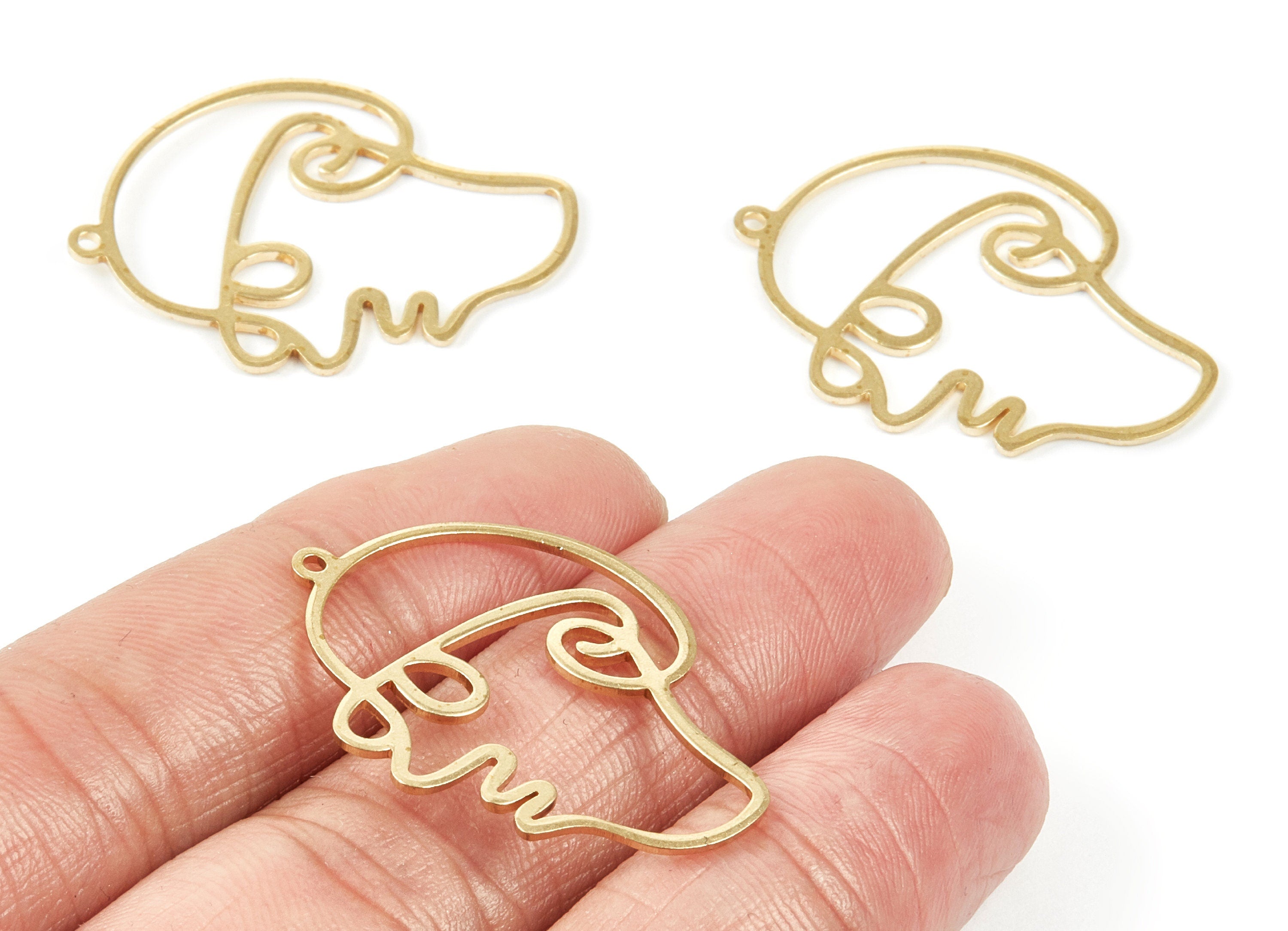 Brass Face Charms - Face Shaped Raw Brass Pendant - Earring Findings - Jewelry Supplies - 35.33x26x0.96mm - PP1951 - DOMEDBAZAAR