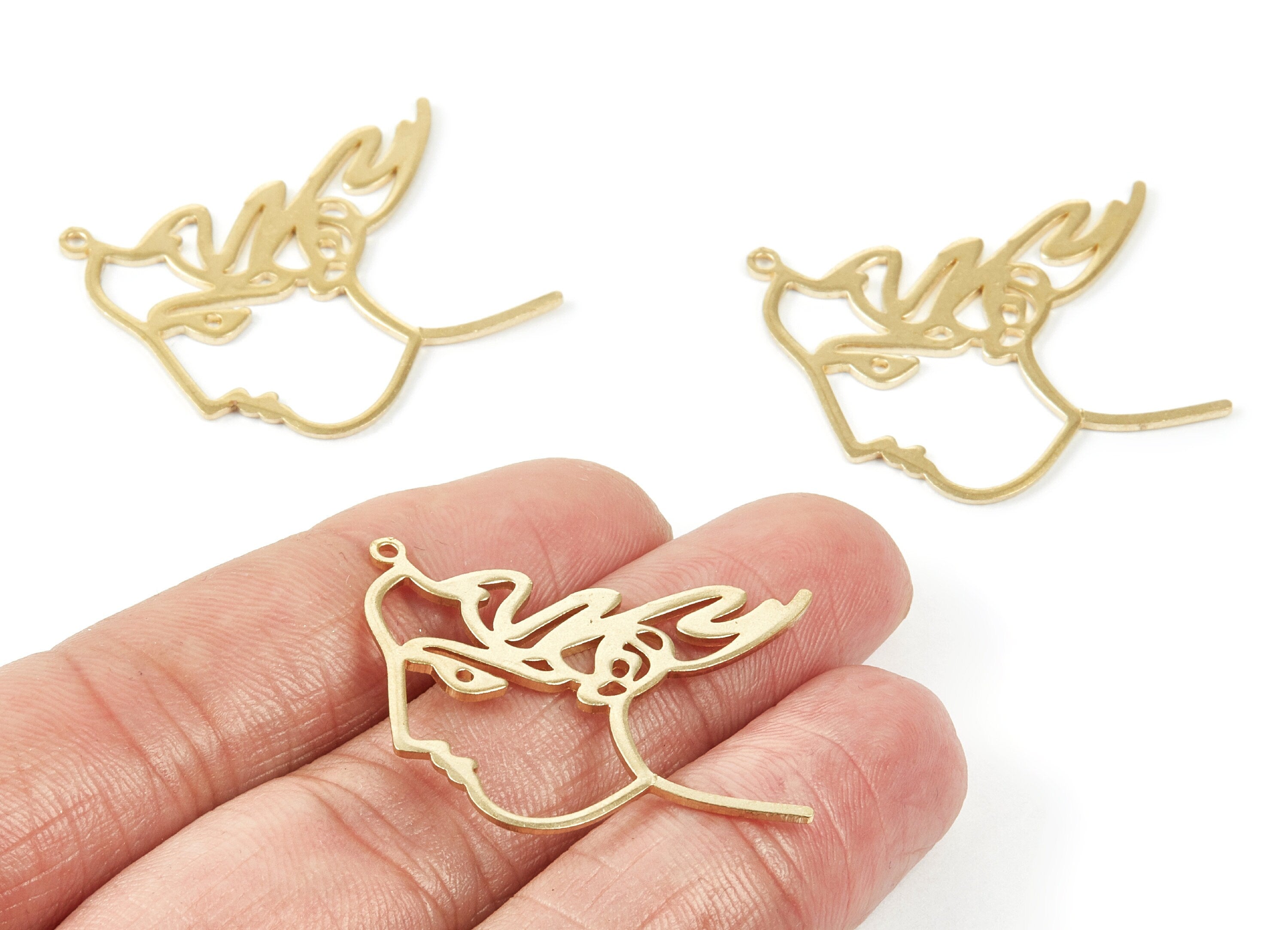 Brass Face Charms - Face Shaped Raw Brass Pendant - Earring Findings - Jewelry Supplies - 40x35.68x1mm - PP1953 - DOMEDBAZAAR