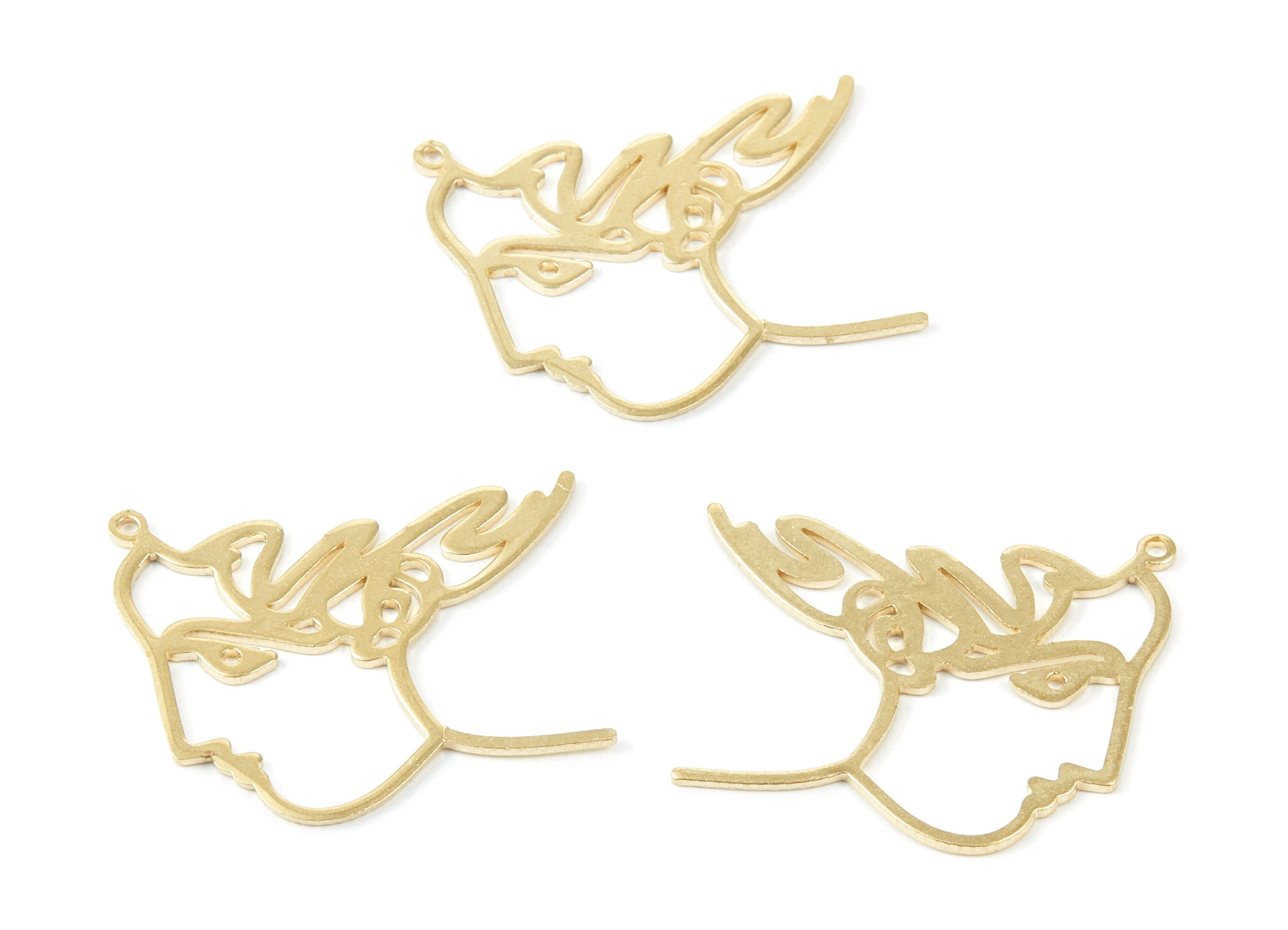 Brass Face Charms - Face Shaped Raw Brass Pendant - Earring Findings - Jewelry Supplies - 40x35.68x1mm - PP1953 - DOMEDBAZAAR