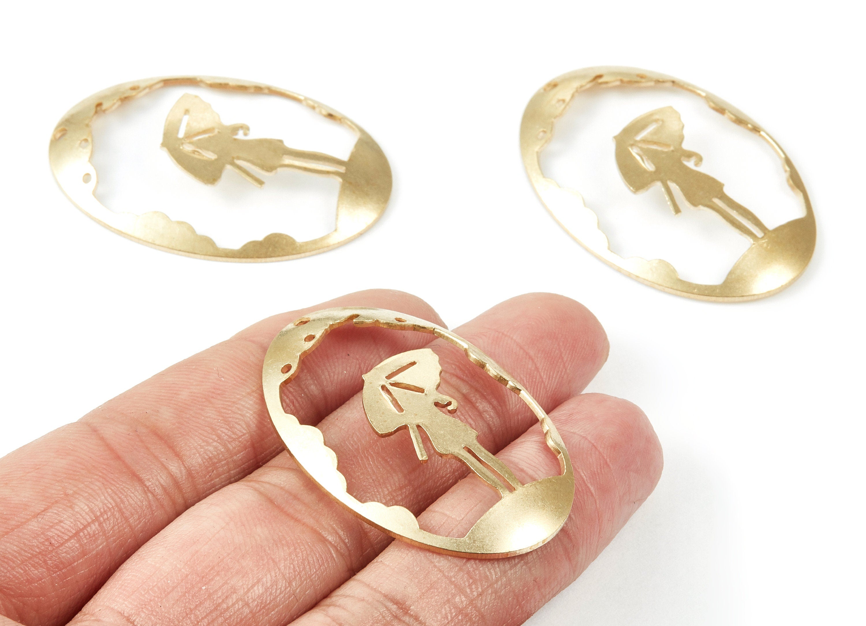 Brass Girl Charms - Oval Shaped Raw Brass Pendant - Earring Findings - Jewelry Supplies - 44.82x29.68x1mm - PP1947 - DOMEDBAZAAR