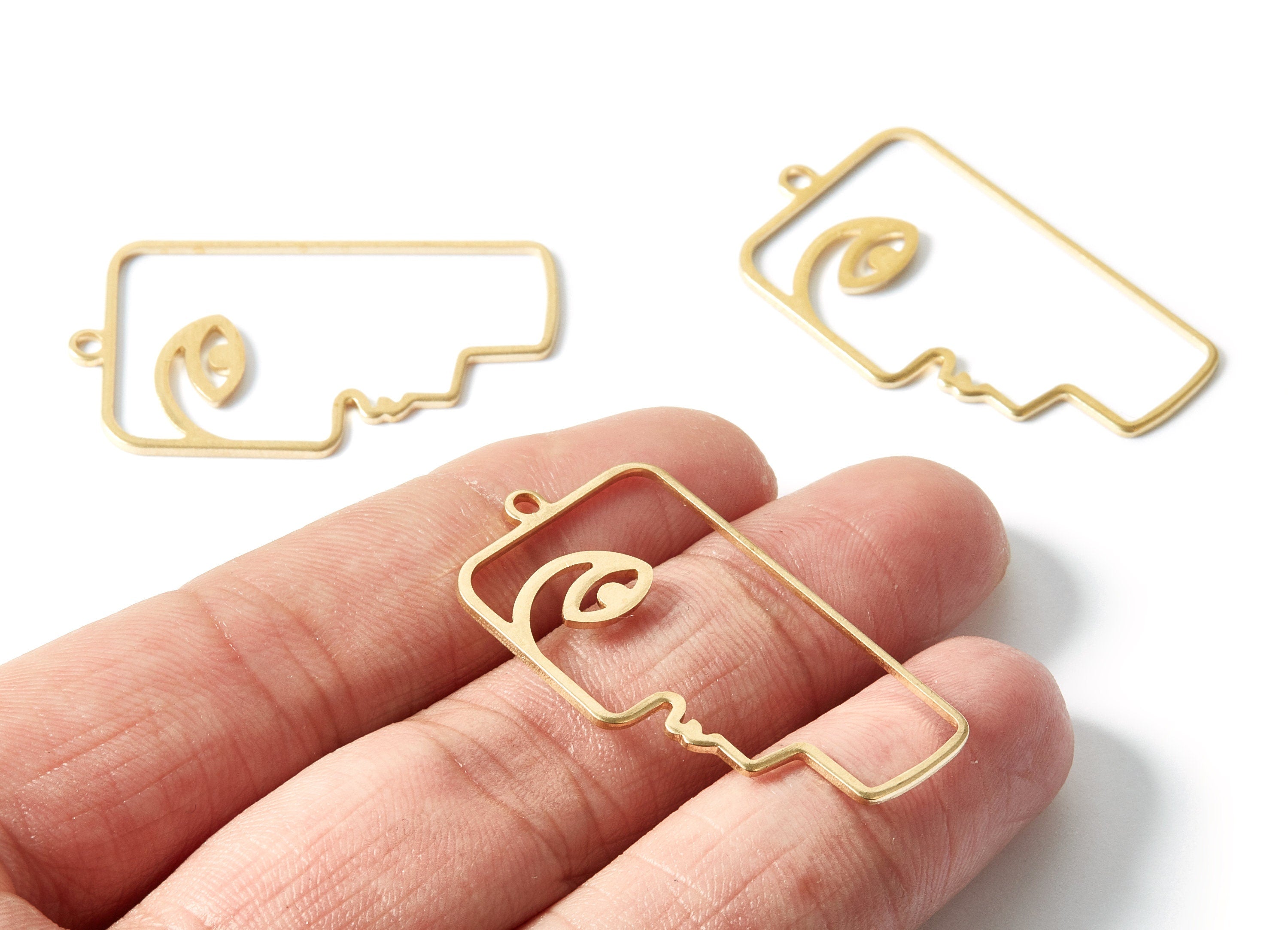 Brass Face Charms - Face Shaped Raw Brass Pendant - Earring Findings - Jewelry Supplies - 40x22.22x1mm - PP1814 - DOMEDBAZAAR