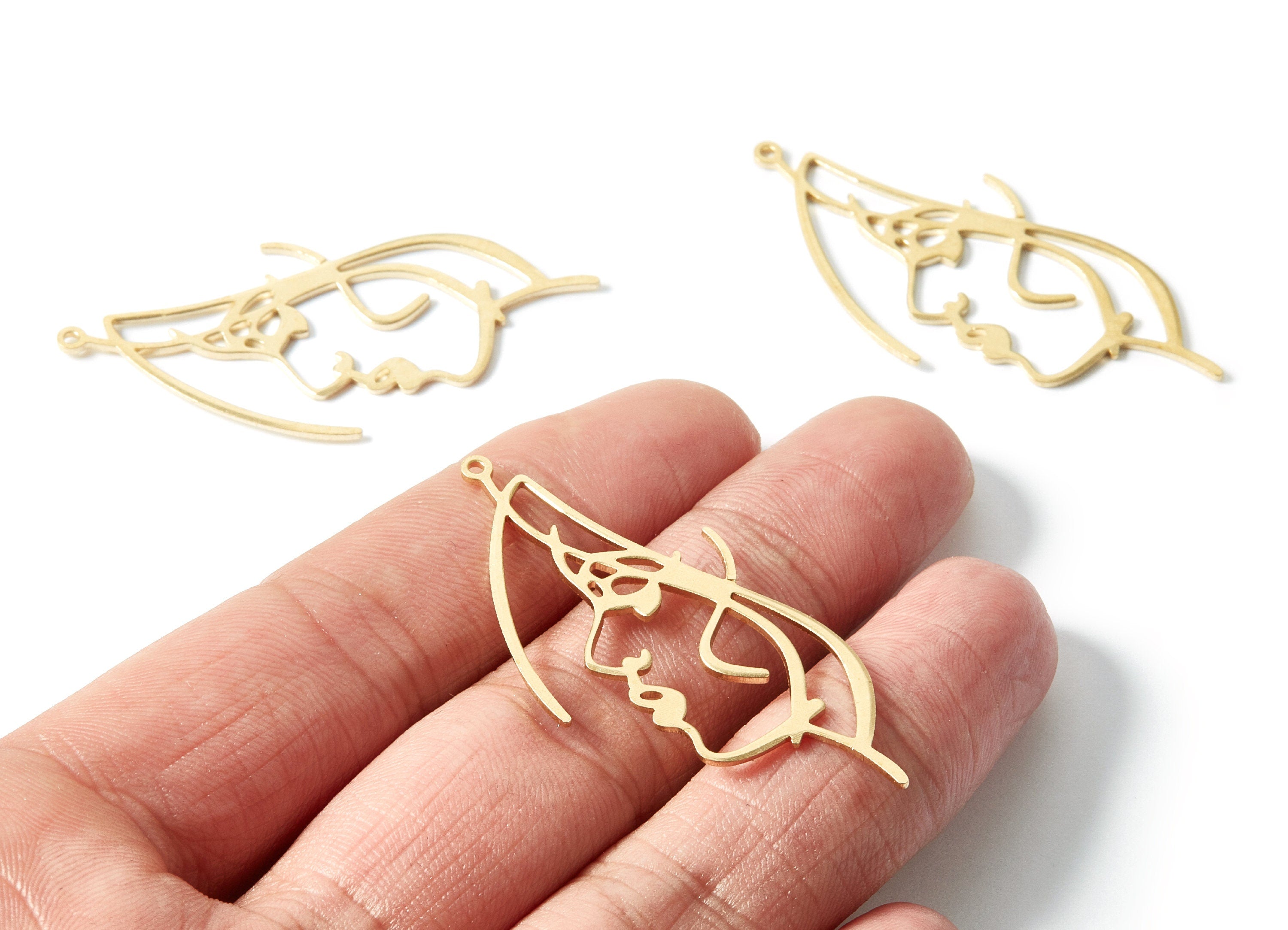Brass Face Charms - Face Shaped Raw Brass Pendant - Earring Findings - Jewelry Supplies - 50x23.5x0.95mm - PP1956 - DOMEDBAZAAR