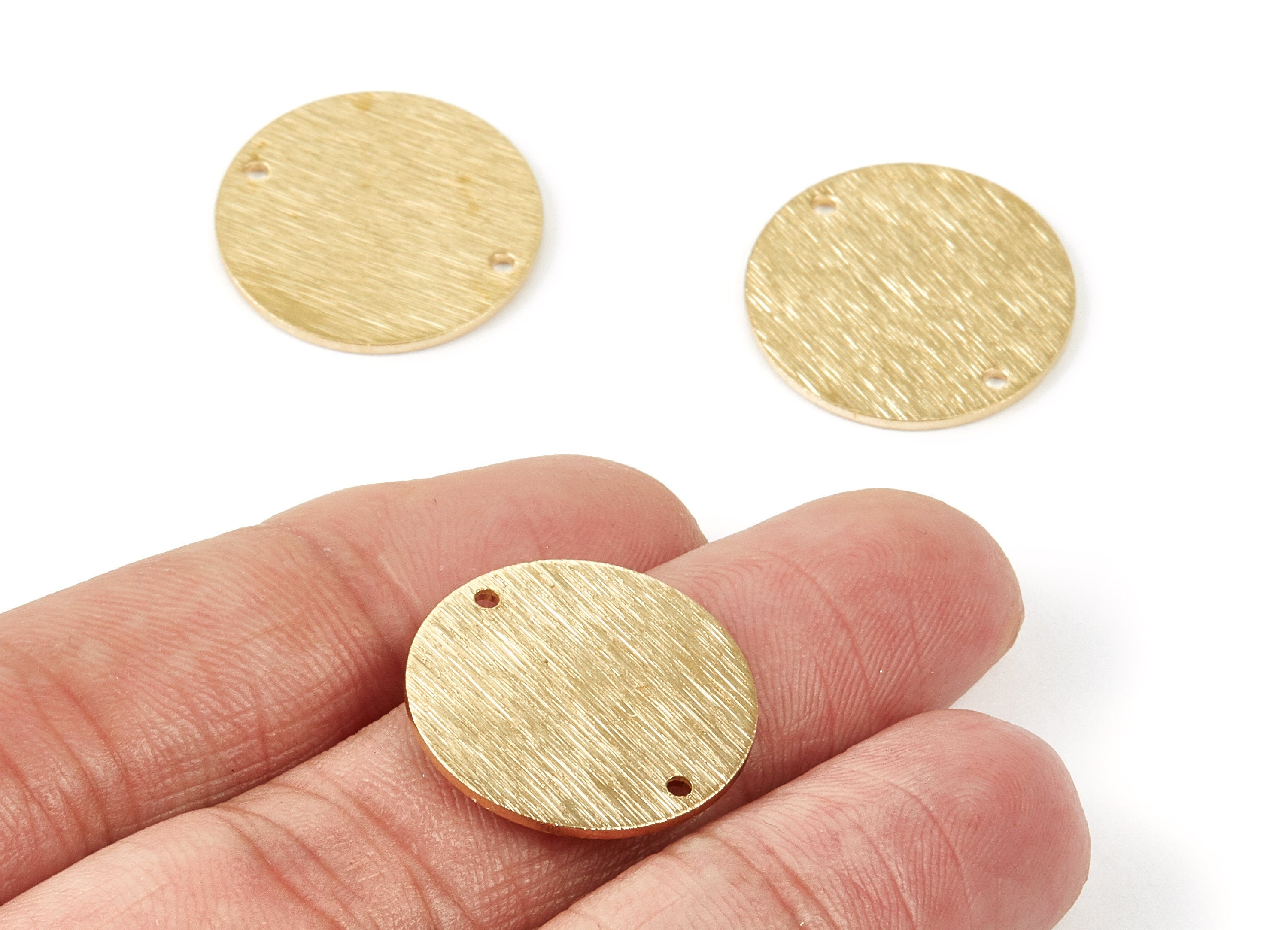 Brass Textured Round Charms - Textured Round Shaped Raw Brass Connector with 2 Holes - Jewelry Supplies - 21x21x1mm - PP1885 - DOMEDBAZAAR