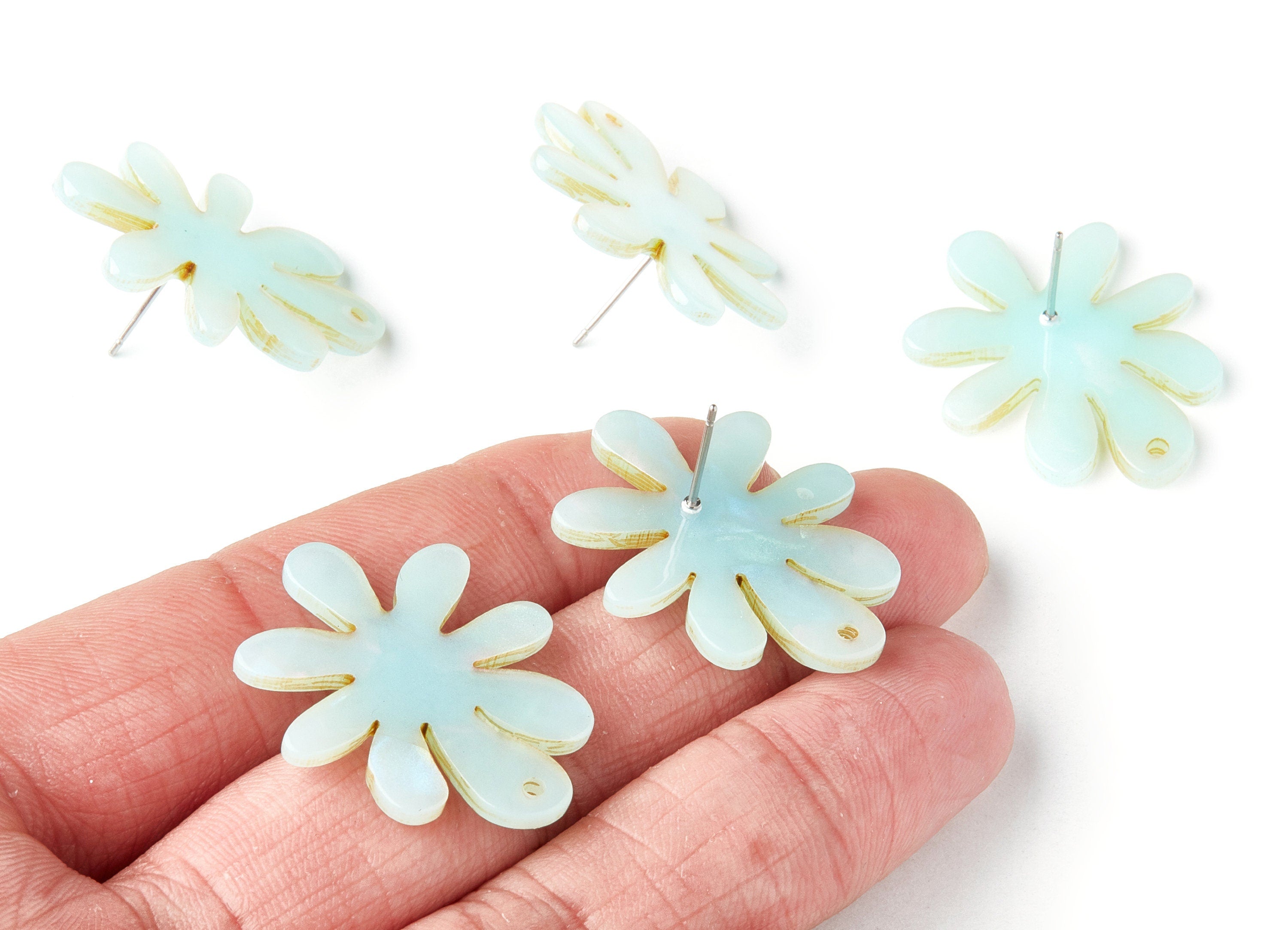 Acrylic Flower Earring Post - Flower Earring Stud - Earring Post - Jewelry Supplies - Color Code: A236 - 31.92x26.63x3.16mm - AC1389B - DOMEDBAZAAR