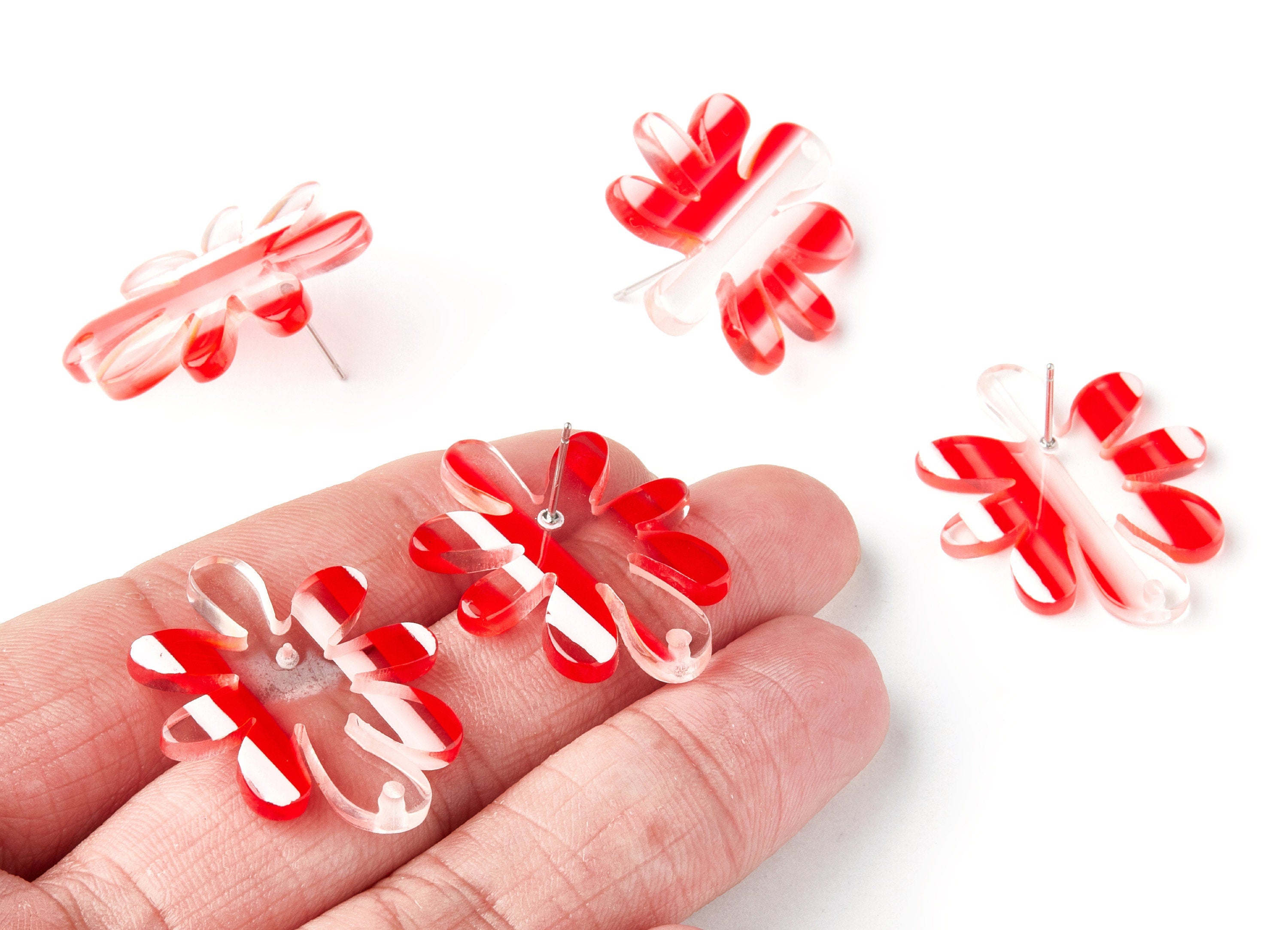 Acrylic Flower Earring Post - Flower Earring Stud - Earring Post - Jewelry Supplies - Color Code: A171 - 31.92x26.63x3.16mm - AC1389D - DOMEDBAZAAR