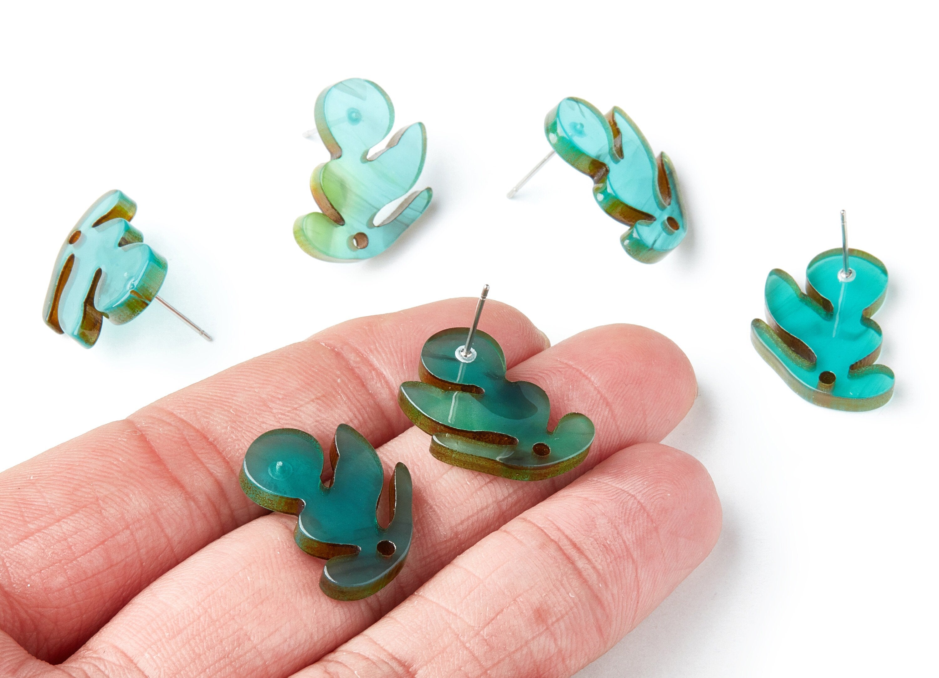 Acrylic Leaf Earring Post - Acrylic Leaf Earring Stud - Earring Post - Jewelry Supplies - Color Code: A235 - 21.72x16.3x2.5mm - AC1386B - DOMEDBAZAAR