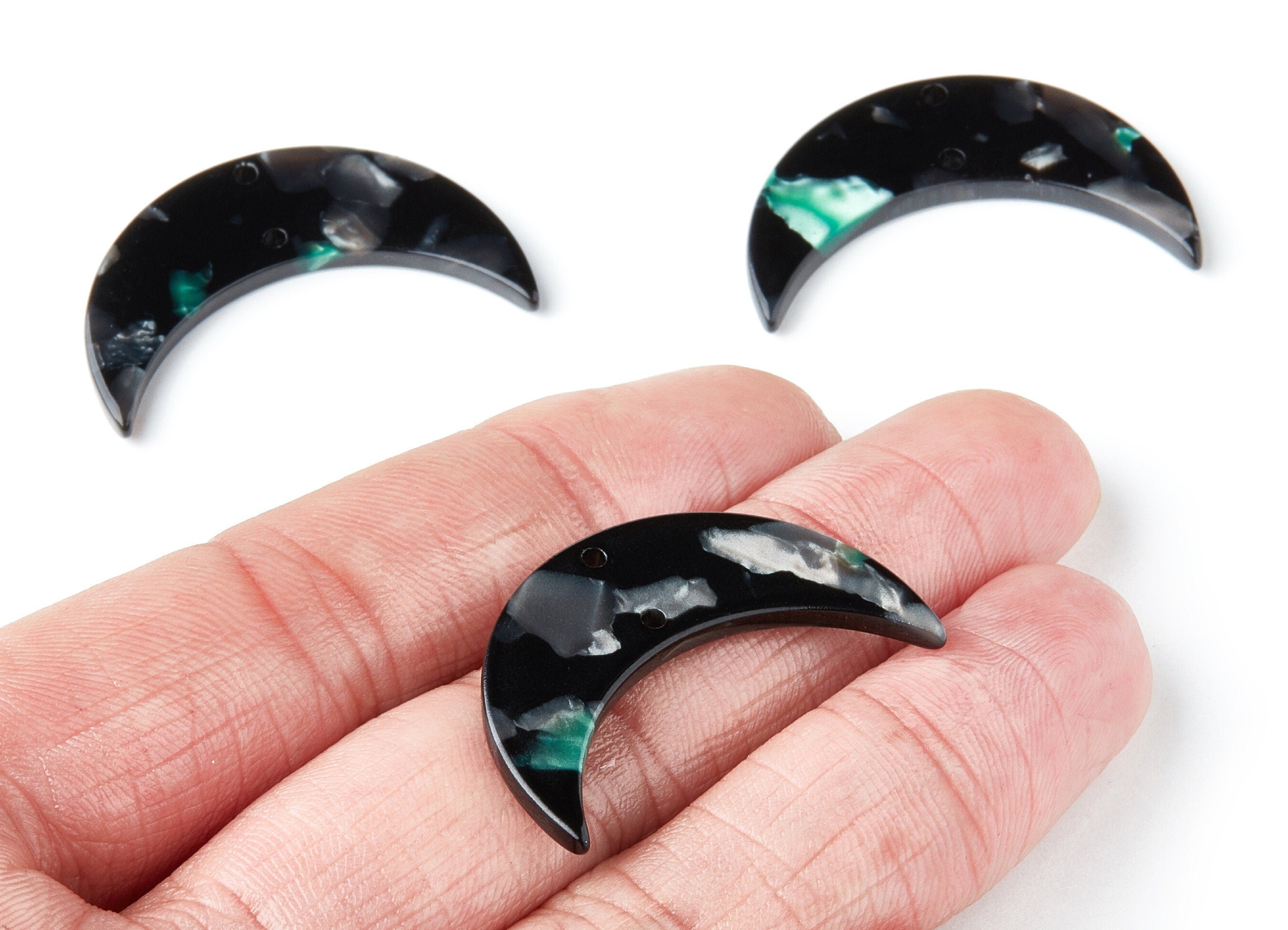 Acetate Moon Earring Charms - Moon Pendant With 2 Holes - Earring Findings - Jewelry Supplies - Color Code: A49 - 34.7x21.7x2.87mm - AC1366K - DOMEDBAZAAR