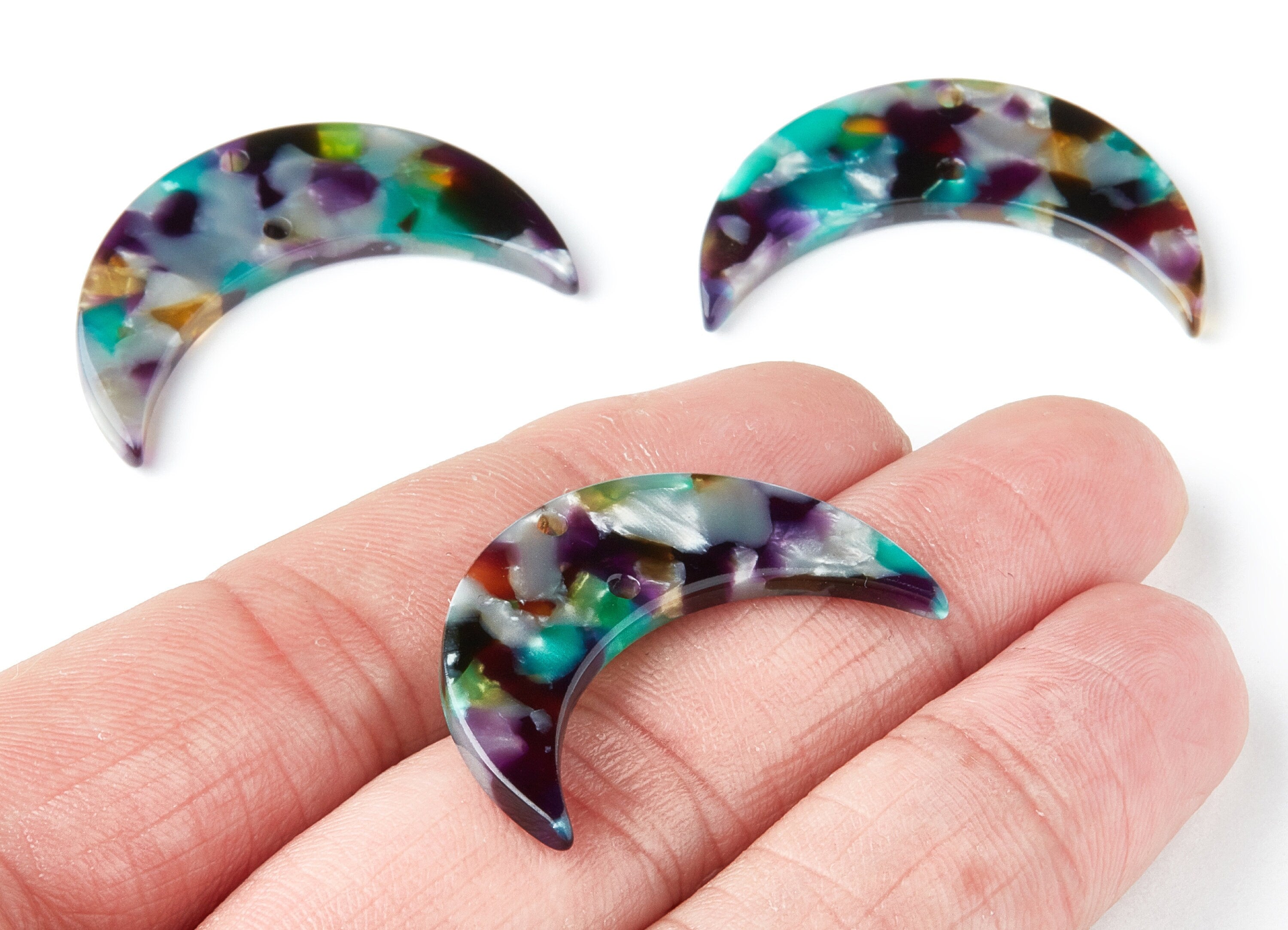 Acetate Moon Earring Charms - Moon Pendant With 2 Holes - Earring Findings - Jewelry Supplies - Color Code: A50 - 34.7x21.66x2.9mm - AC1366V - DOMEDBAZAAR