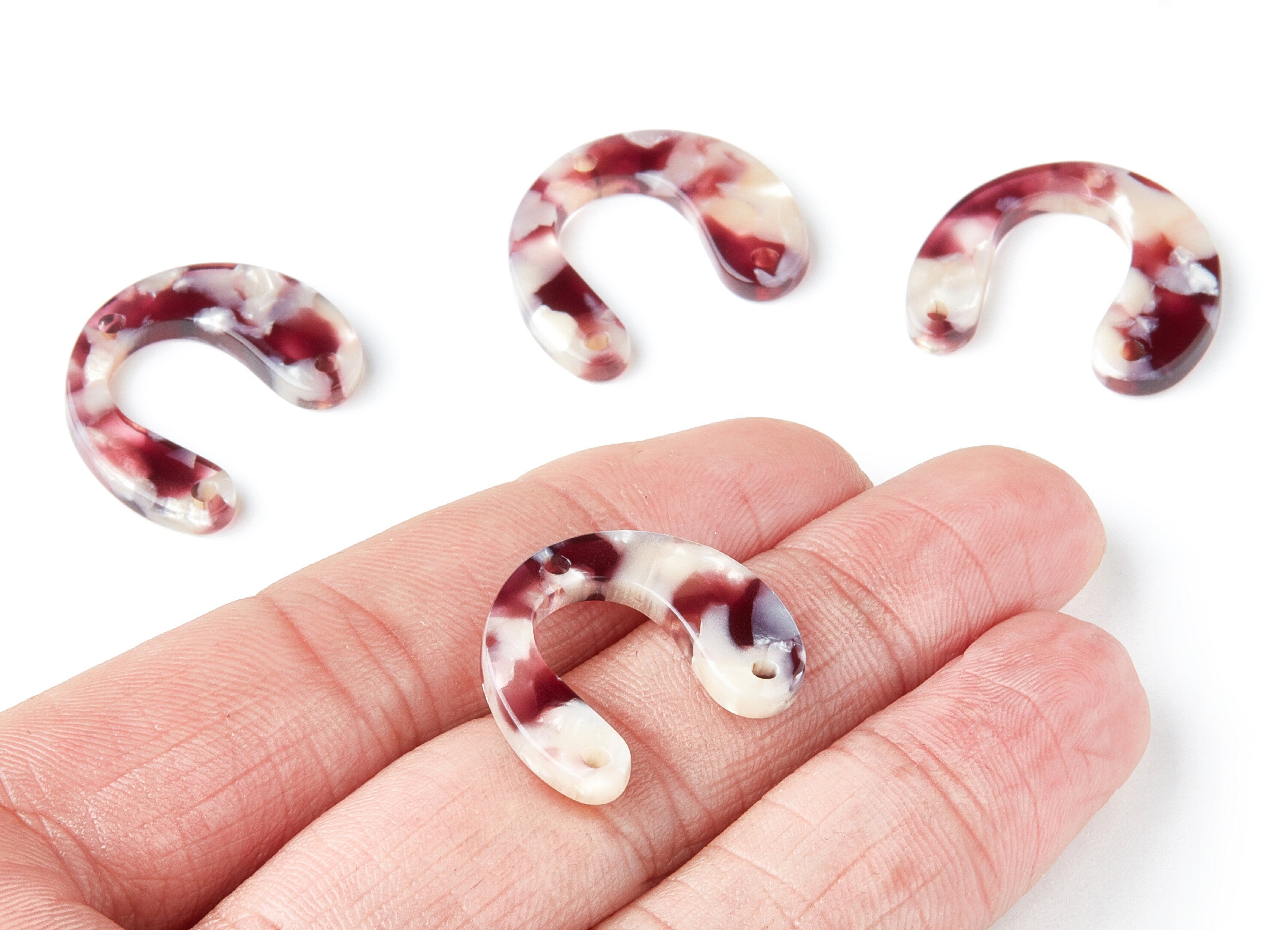 Acetate U Earring Charms White 3 Holes - U Pendant - Earring Findings - Jewelry Supplies - Color Code: A42 - 24.2x20.8x2.84mm - AC1379T - DOMEDBAZAAR