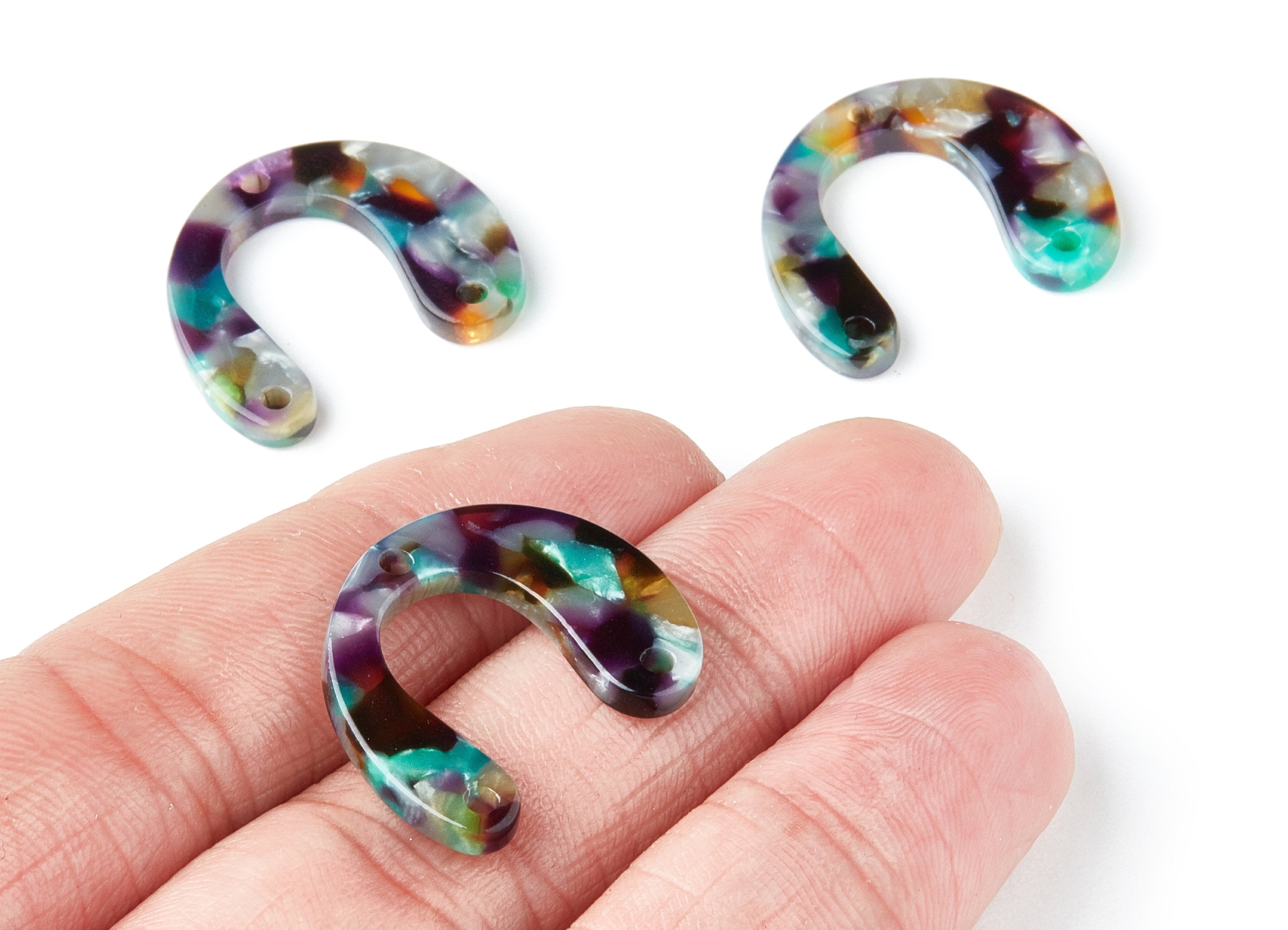 Acetate U Earring Charms - U Pendant With 3 Holes - Earring Findings - Jewelry Supplies - Color Code: A50 - 24.2x20.8x2.84mm - AC1379Y - DOMEDBAZAAR