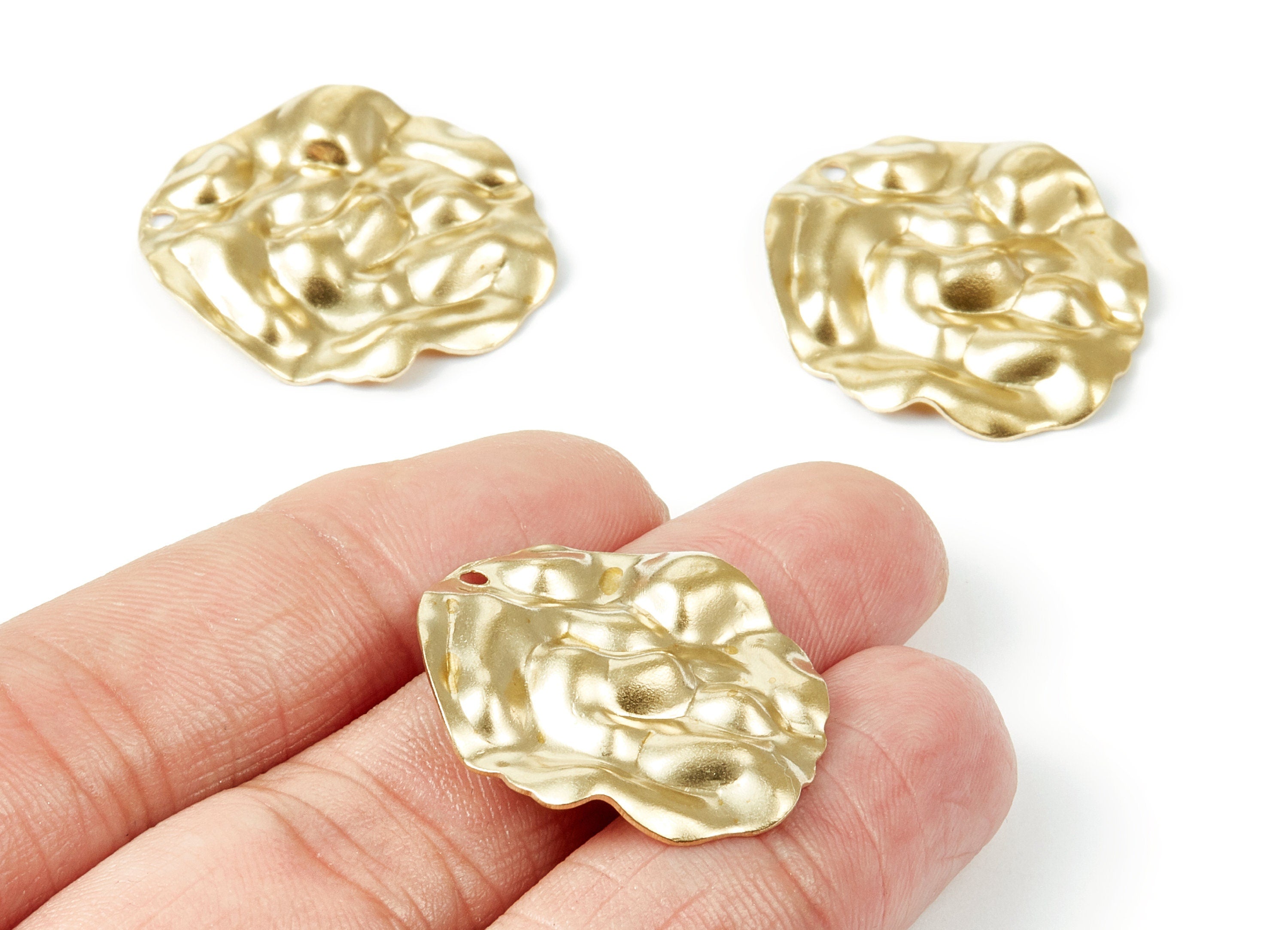 Brass Wavy Disc Charms - Wavy Disc Shaped Raw Brass Pendant - Earring Findings - Jewelry Supplies - 29.51x25.25x3.21mm - PP1945 - DOMEDBAZAAR