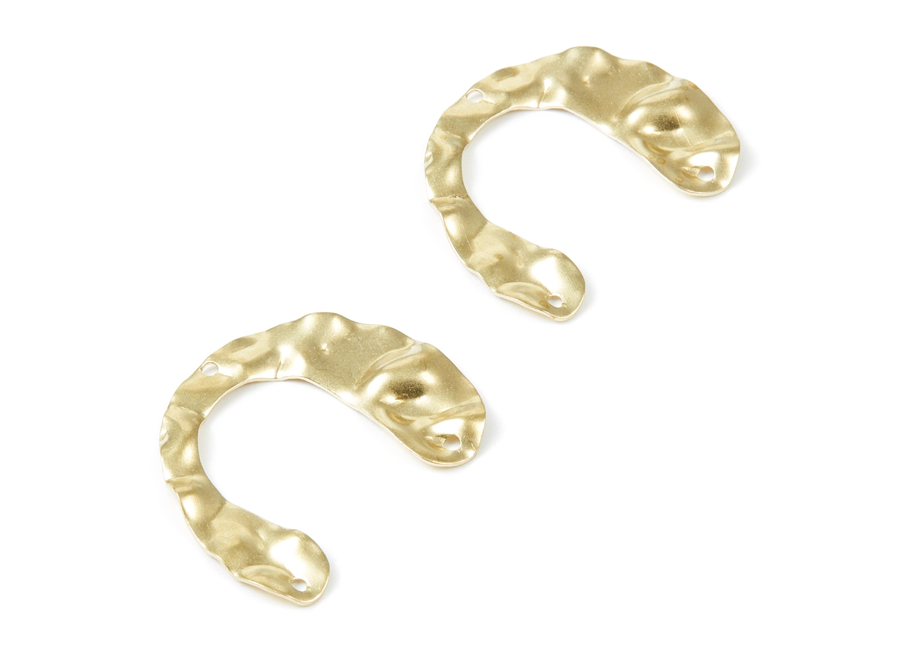 Brass Wavy U Charms - Wavy U Shaped Raw Brass Connector with 3 Hole - Jewelry Supplies - 29.78x24.66x1.75mm - PP1821 - DOMEDBAZAAR