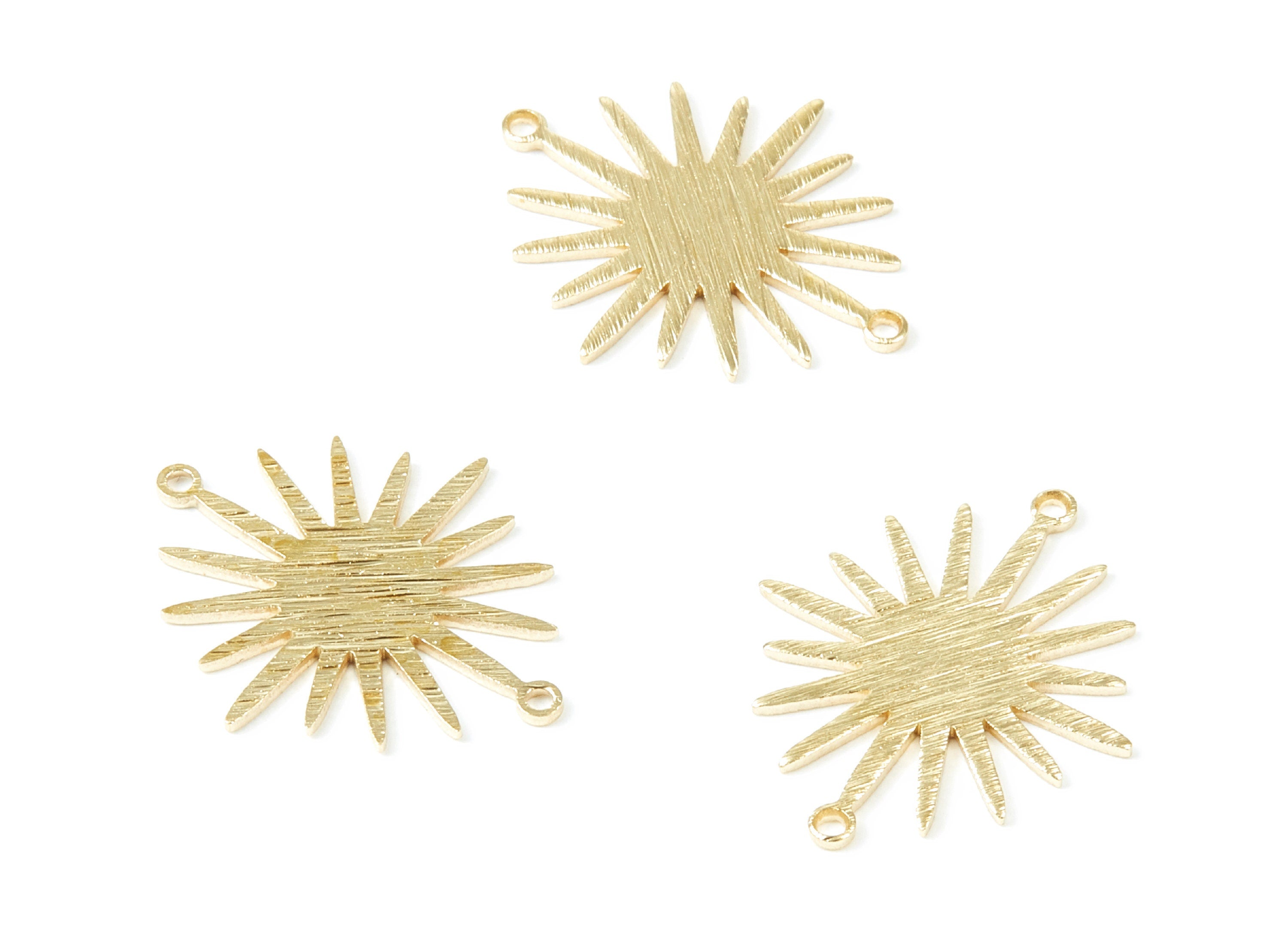 Brass Sun Charms - Textured Sun Shaped Raw Brass Connector with 2 Hole - Jewelry Supplies - 26.6x22.12x1mm - PP1824 - DOMEDBAZAAR