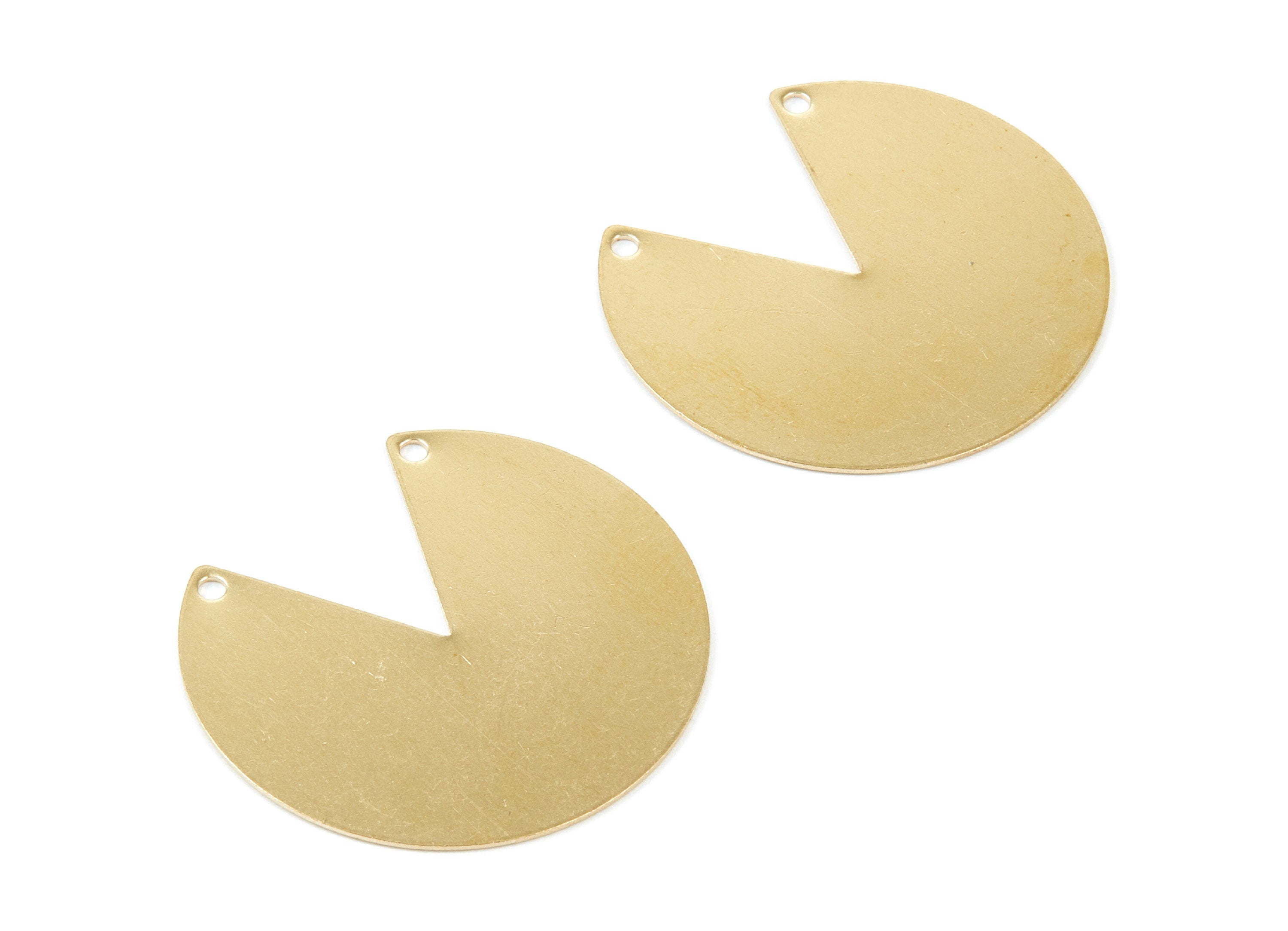 Personalized stamping blank - Brass Notched Circle Charms - Notched Circle Shaped Raw Brass Connector with 2 Holes - 37x34x0,62mm - PP1981 - DOMEDBAZAAR