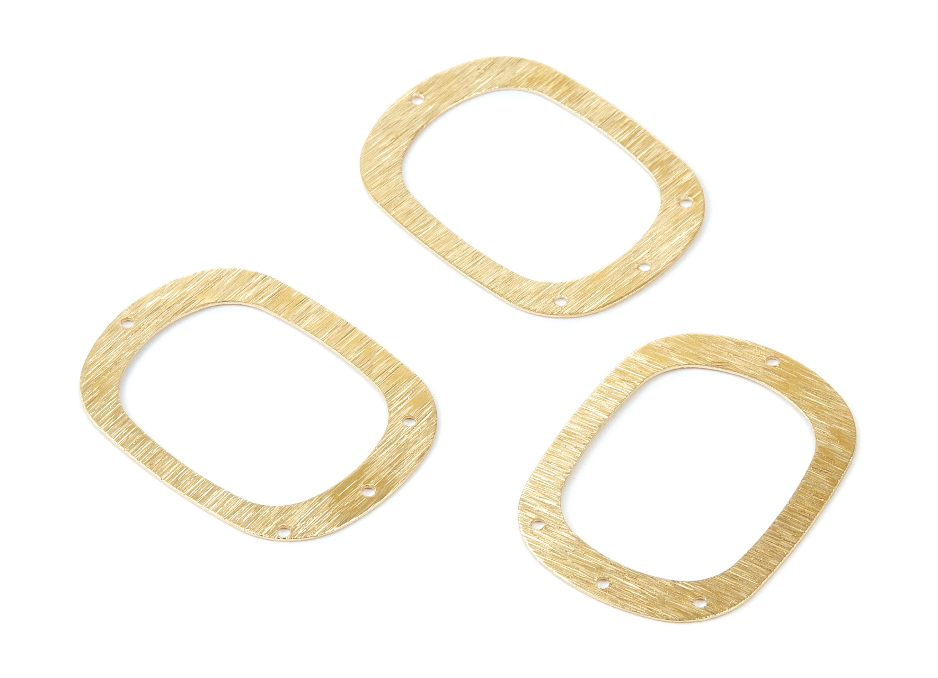 Brass Textured Oval Charms - Textured Oval Shaped Raw Brass Connector with 4 Holes - Jewelry Supplies - 36x27,05x0,6mm - PP1988 - DOMEDBAZAAR