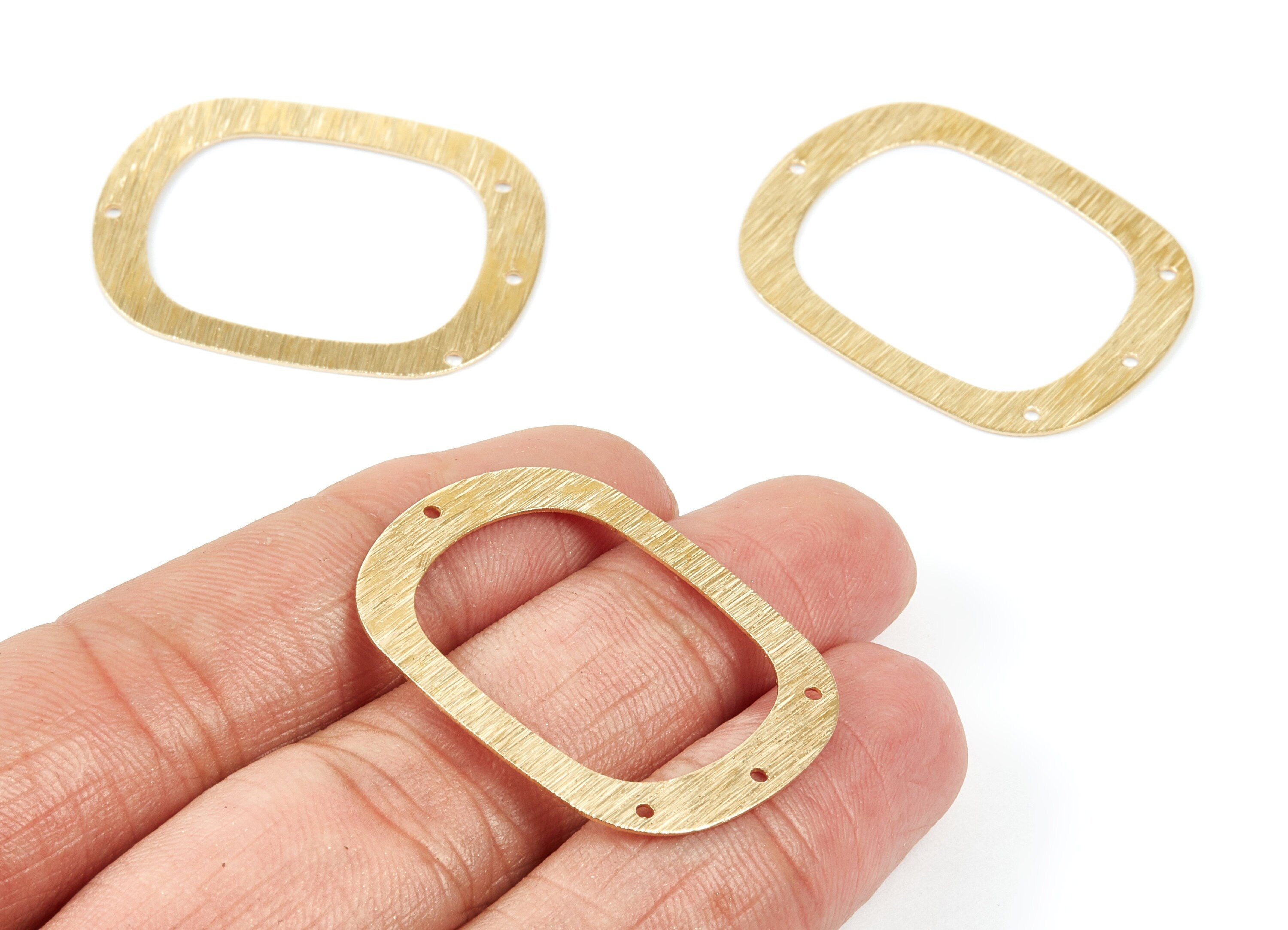 Brass Textured Oval Charms - Textured Oval Shaped Raw Brass Connector with 4 Holes - Jewelry Supplies - 36x27,05x0,6mm - PP1988 - DOMEDBAZAAR