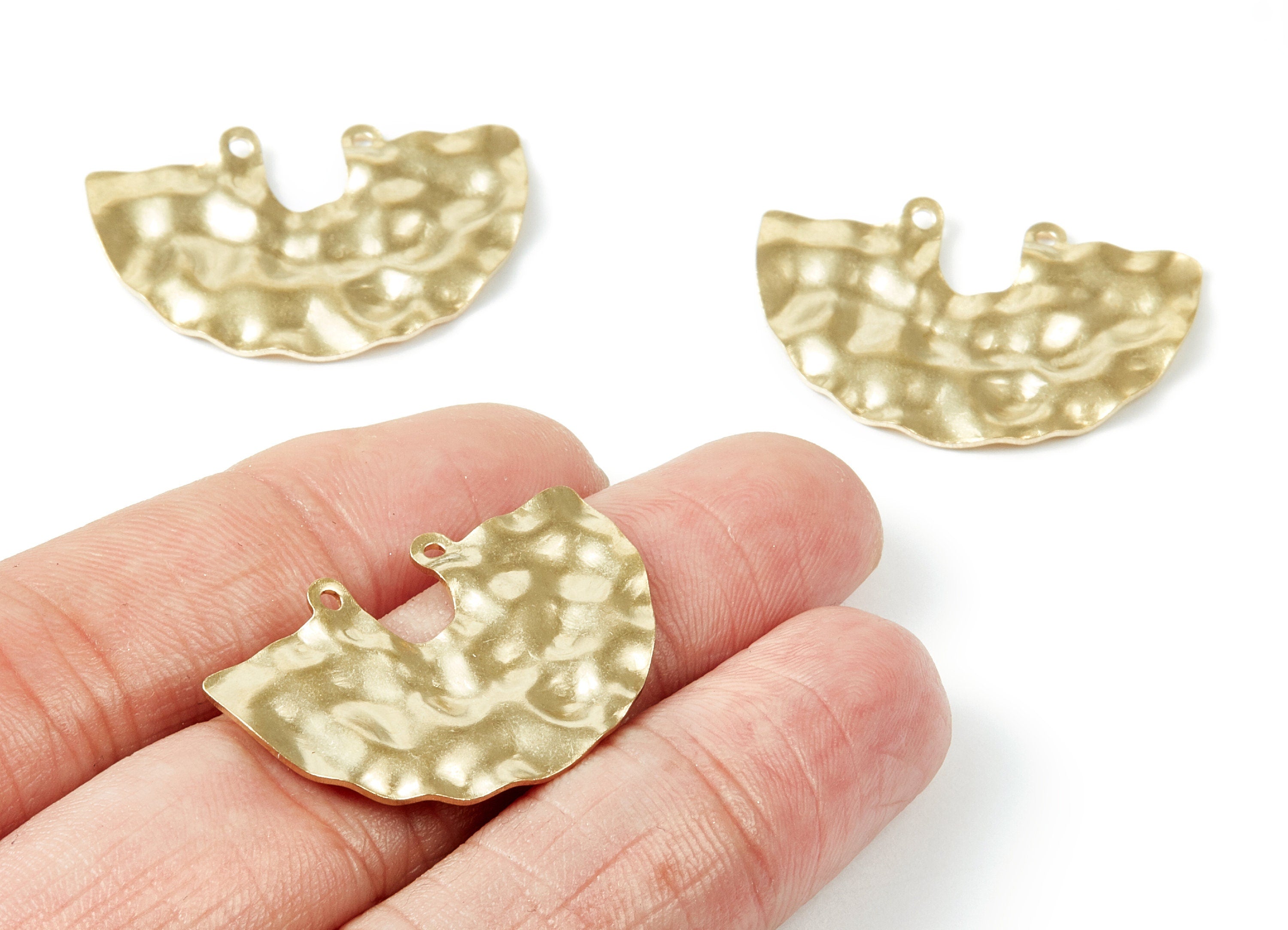 Brass Semi Circle Charms - Semi Circle Shaped Raw Brass Connector with 2 Holes - Jewelry Supplies - 33.1 x 22 x 1.9mm) - PP1432 - DOMEDBAZAAR