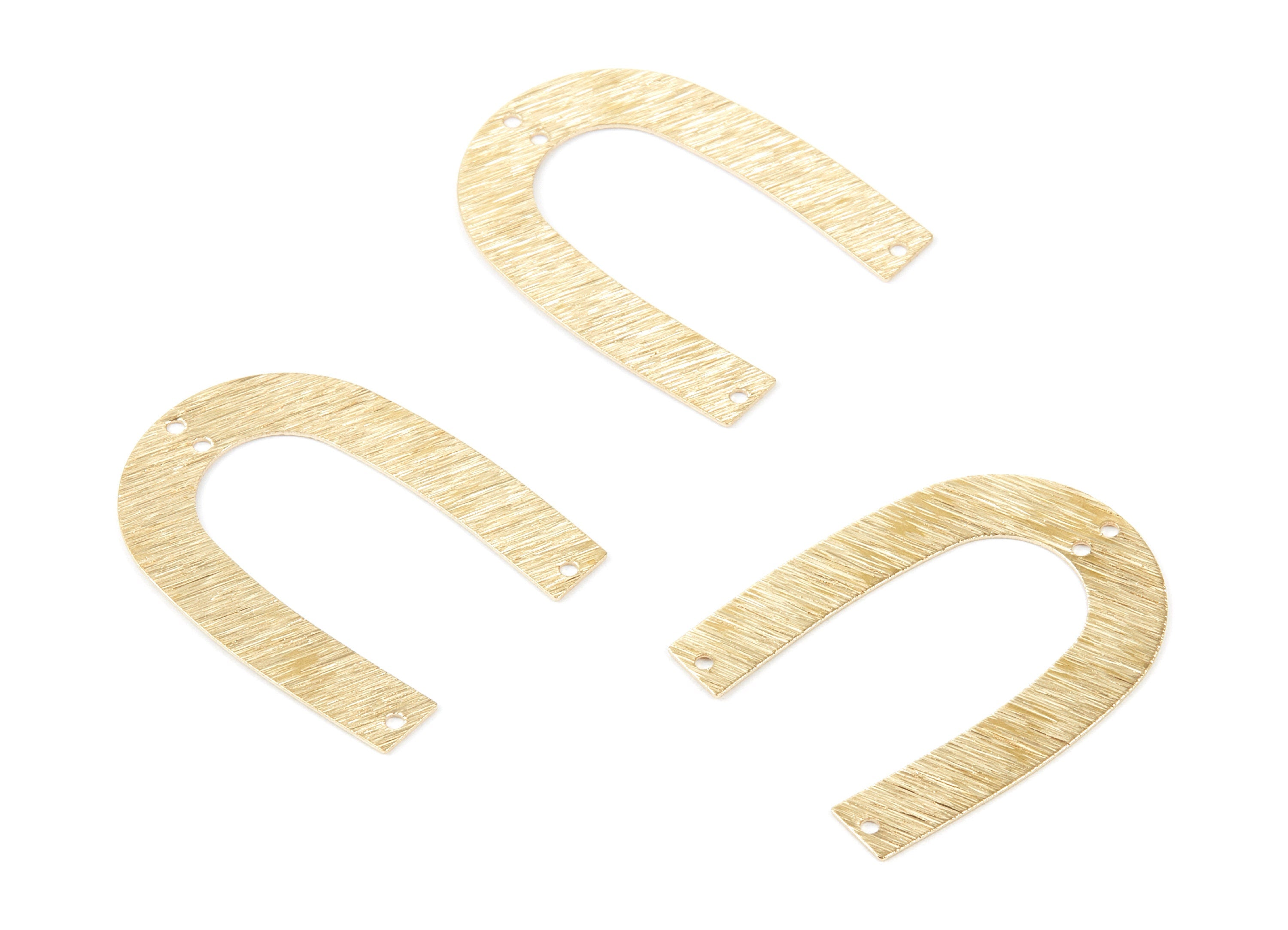 Brass Geometric Connector- Textured U Shaped Raw Brass Connector with 4 Hole - Jewelry Supplies - 35x26.8x0.57mm - PP1892 - DOMEDBAZAAR