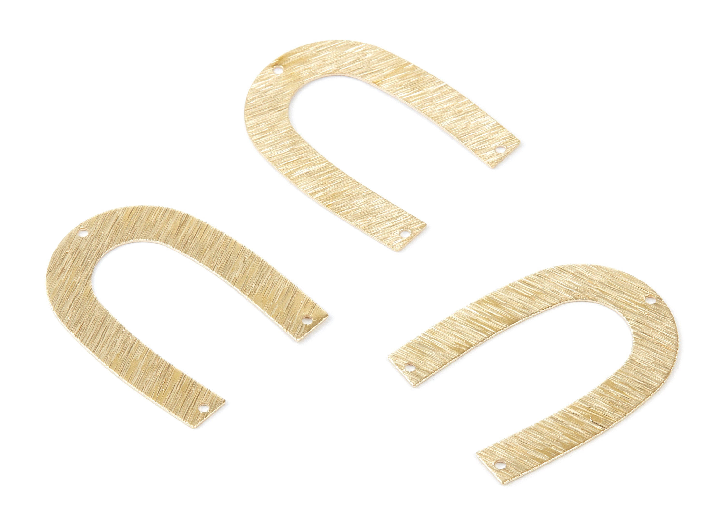 Brass Geometric Charms - Textured U Shaped Raw Brass Connector with 3 Holes - Jewelry Supplies - 35x26.8x0.57mm - PP1894 - DOMEDBAZAAR