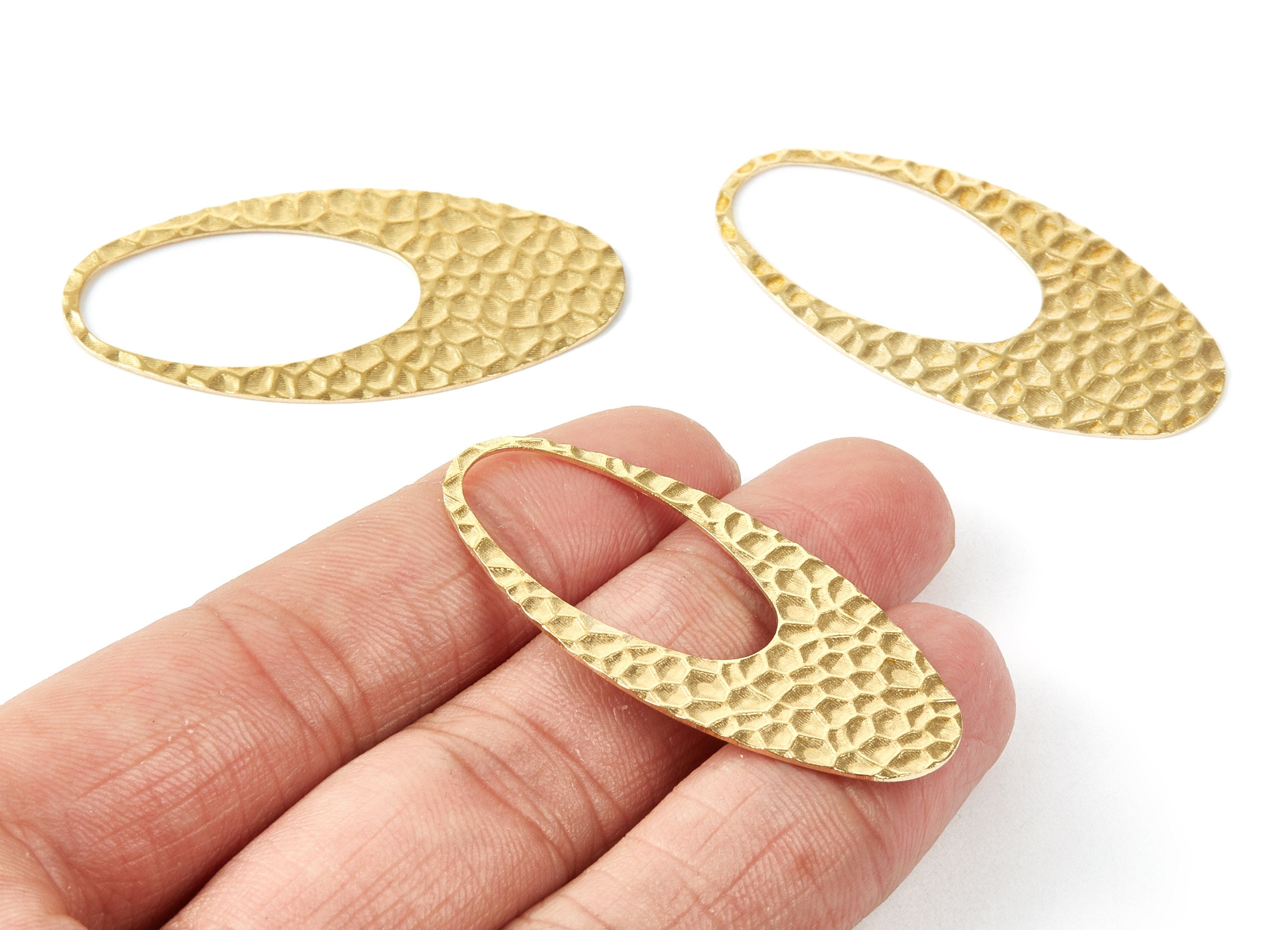 Brass Hammered Oval Charms - Hammered Oval Stamping Blanks Raw Brass Pendant - Jewelry Supplies - 48.8x23.6x0.62mm - PP1921 - DOMEDBAZAAR