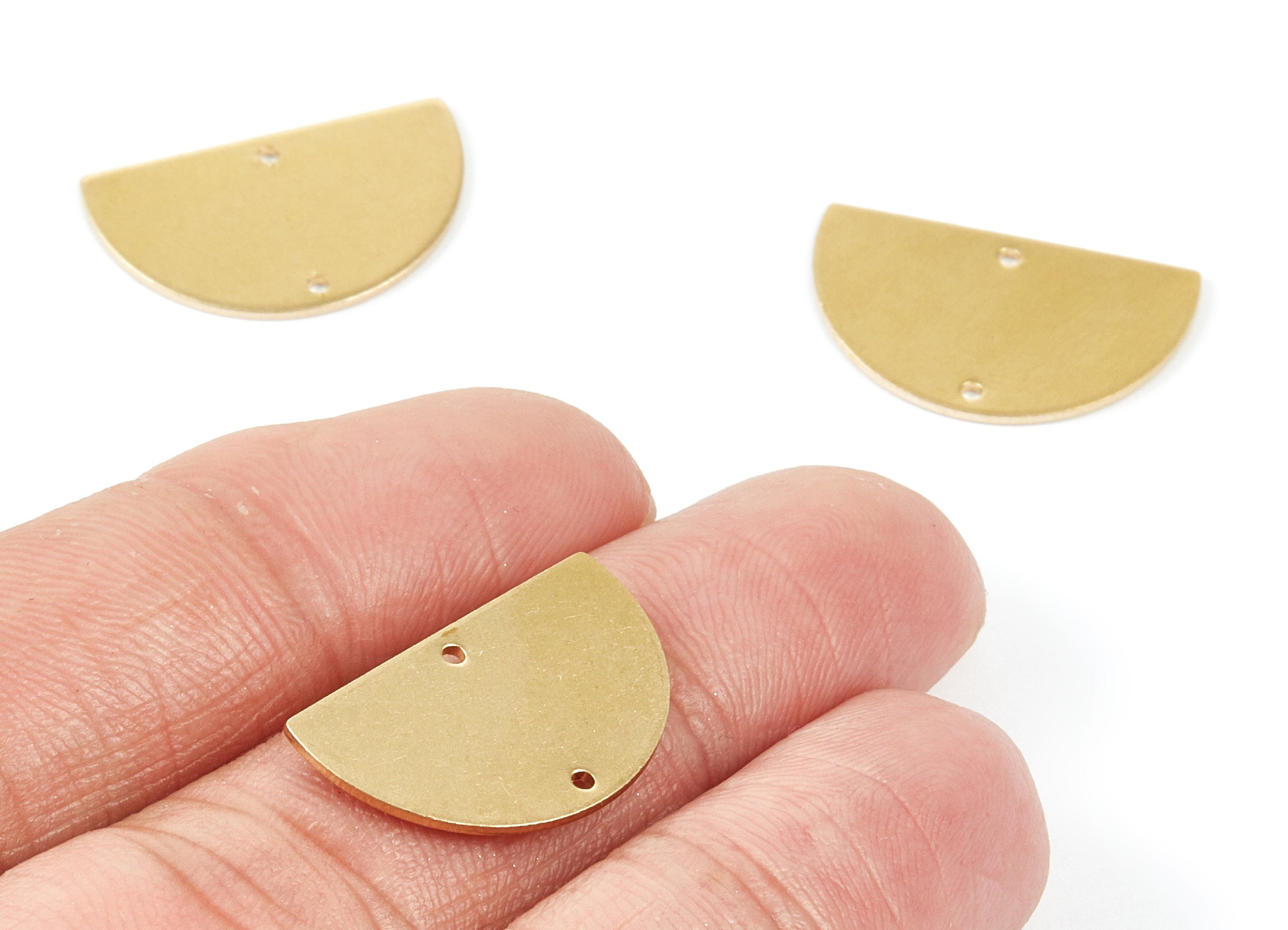 Personalized stamping blank - Brass Half Round Charms - Half Round Shaped Raw Brass Connector with 2 Holes - 21,4x12,9x0,81mm - PP1819 - DOMEDBAZAAR