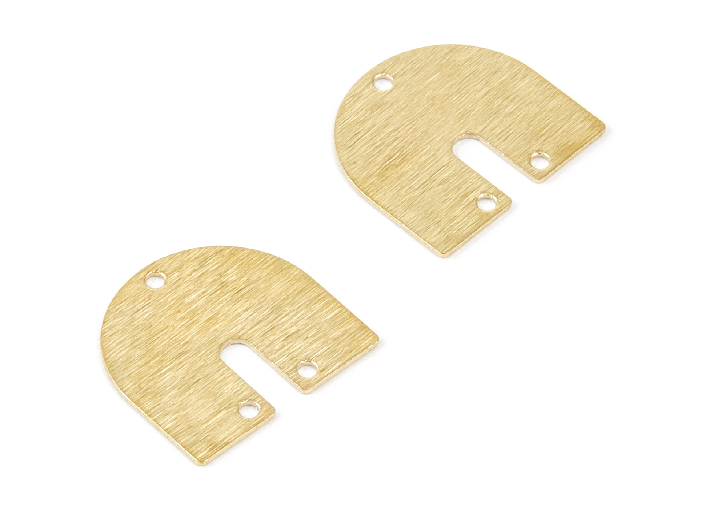 Brass Textured U Charms - Textured U Shaped Raw Brass Connector With 3 Holes - Jewelry Supplies - 17x16x0,48mm - PP1901 - DOMEDBAZAAR