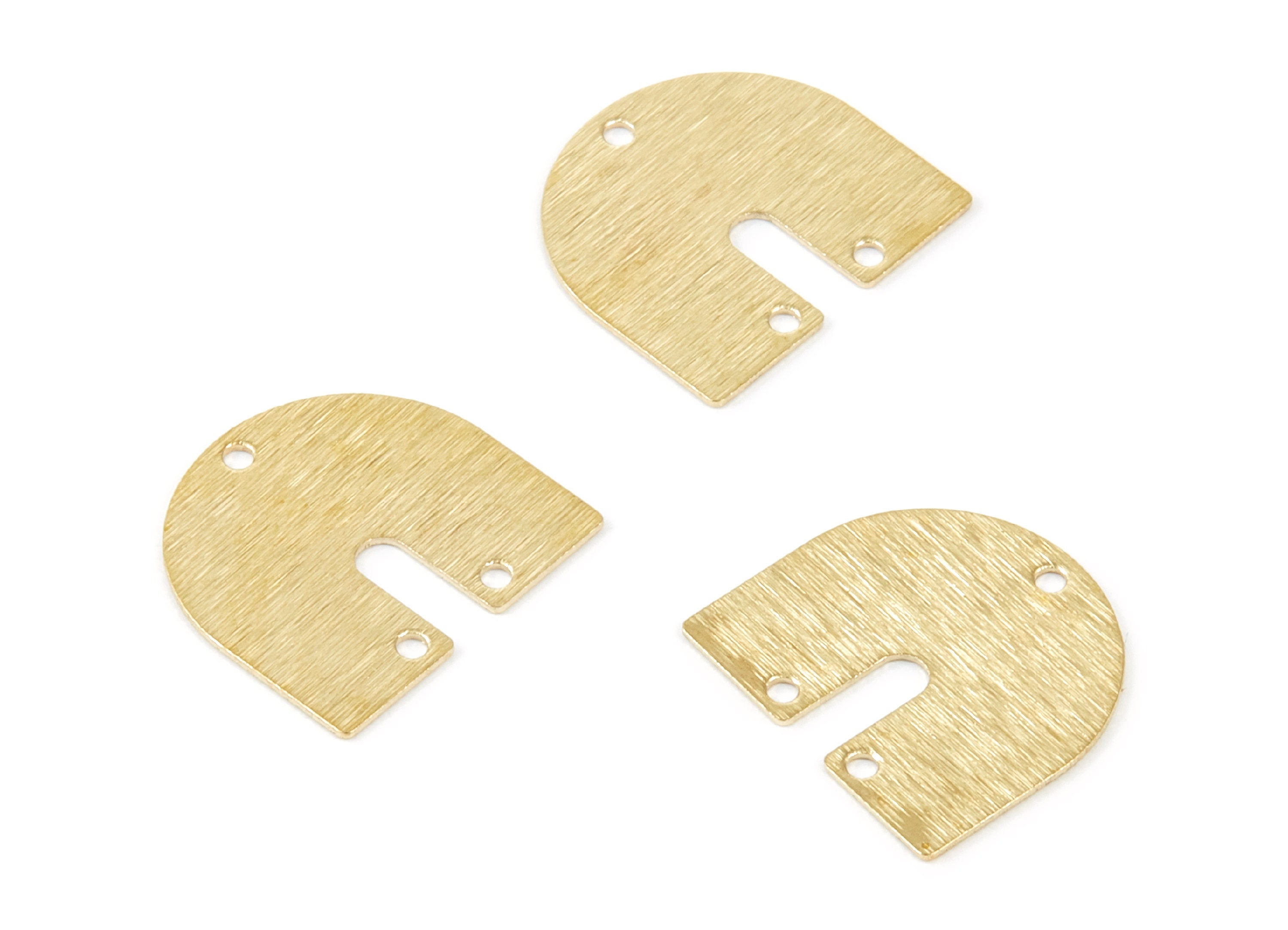 Brass Textured U Charms - Textured U Shaped Raw Brass Connector With 3 Holes - Jewelry Supplies - 17x16x0,48mm - PP1901 - DOMEDBAZAAR