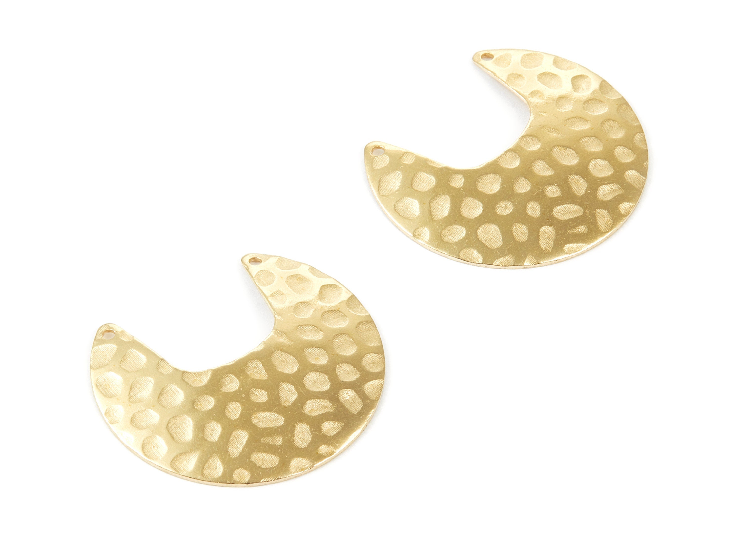 Brass Hammered Half Moon Charms - Half Moon Shaped Raw Brass Connector with 2 Hole - Jewelry Supplies - 33x29,7x0,55mm - PP2043 - DOMEDBAZAAR