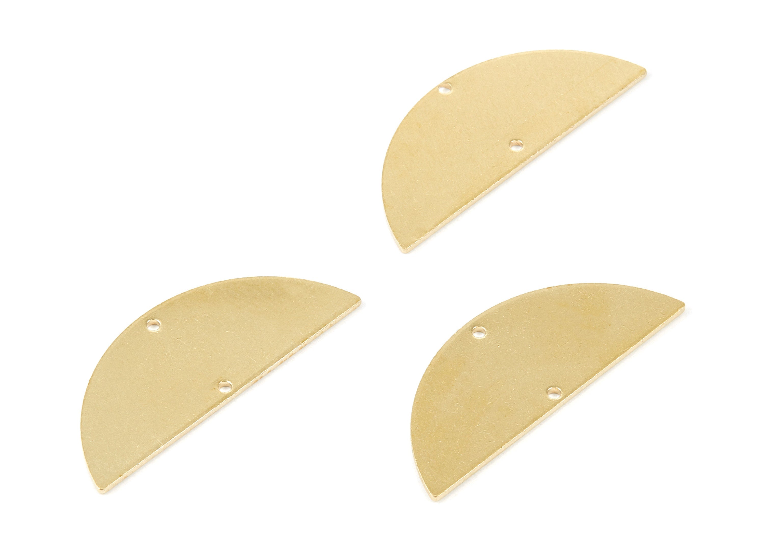 Personalized stamping blank - Brass Half Round Charms - Half Round Shaped Raw Brass Connector with 2 Holes - 39.14x15.48x1mm - PP2120 - DOMEDBAZAAR